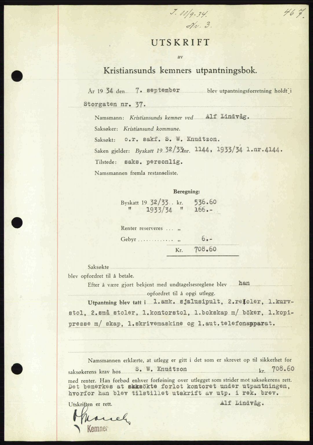 Kristiansund byfogd, AV/SAT-A-4587/A/27: Mortgage book no. 27, 1933-1934, Deed date: 11.09.1934