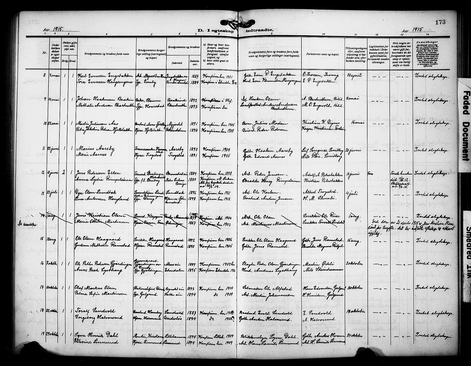 Østre Toten prestekontor, AV/SAH-PREST-104/H/Ha/Hab/L0008: Parish register (copy) no. 8, 1913-1929, p. 173