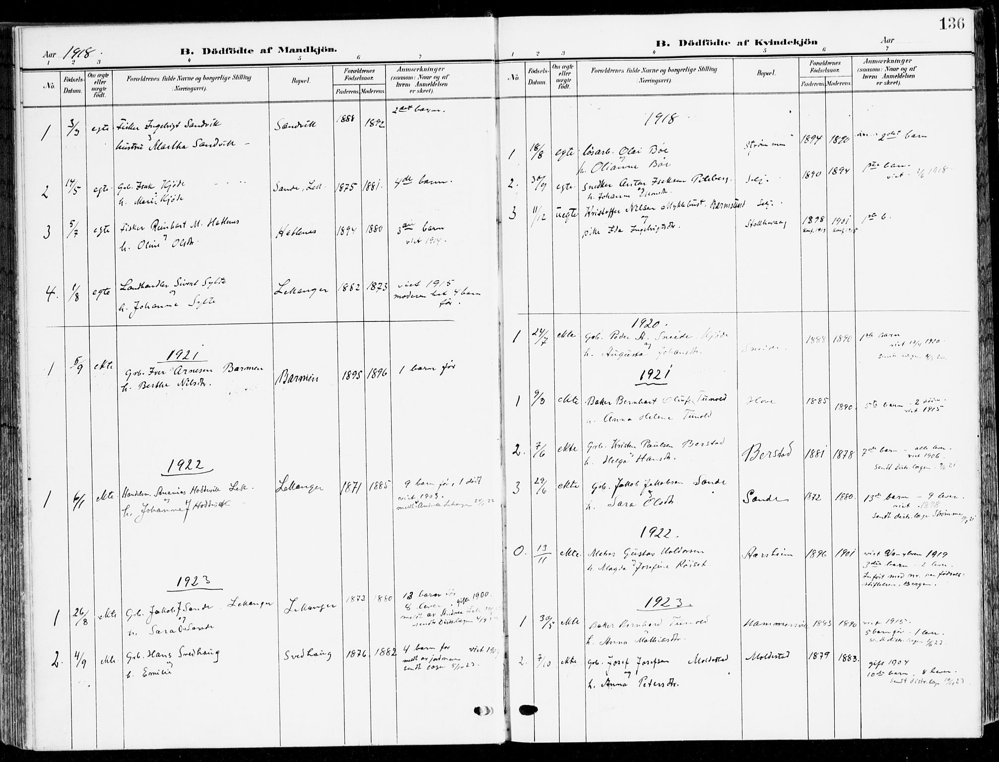 Selje sokneprestembete, SAB/A-99938/H/Ha/Haa/Haab: Parish register (official) no. B 3, 1908-1923, p. 136