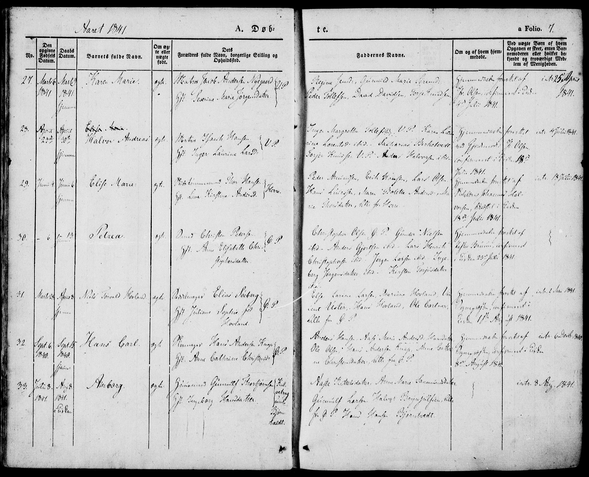 Porsgrunn kirkebøker , AV/SAKO-A-104/F/Fa/L0006: Parish register (official) no. 6, 1841-1857, p. 7