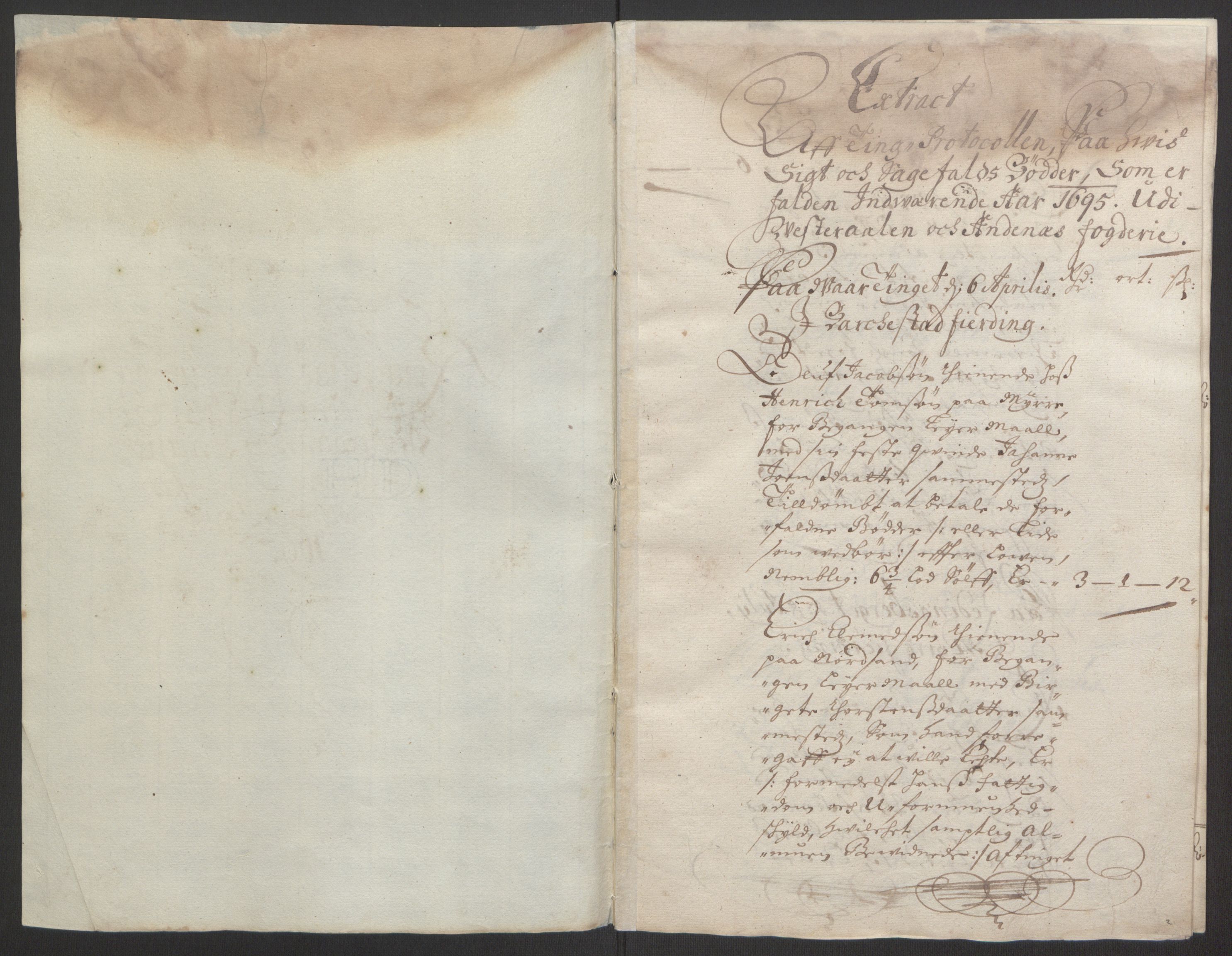 Rentekammeret inntil 1814, Reviderte regnskaper, Fogderegnskap, RA/EA-4092/R67/L4677: Fogderegnskap Vesterålen, Andenes og Lofoten, 1694-1695, p. 306