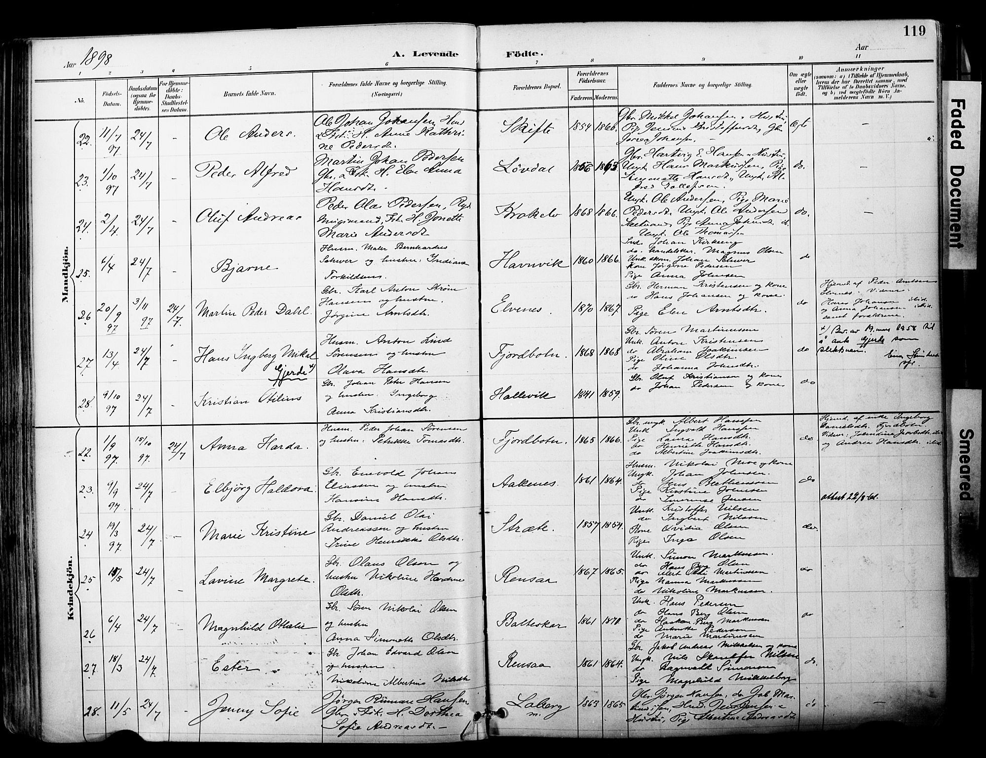 Ibestad sokneprestembete, SATØ/S-0077/H/Ha/Haa/L0012kirke: Parish register (official) no. 12, 1890-1900, p. 119