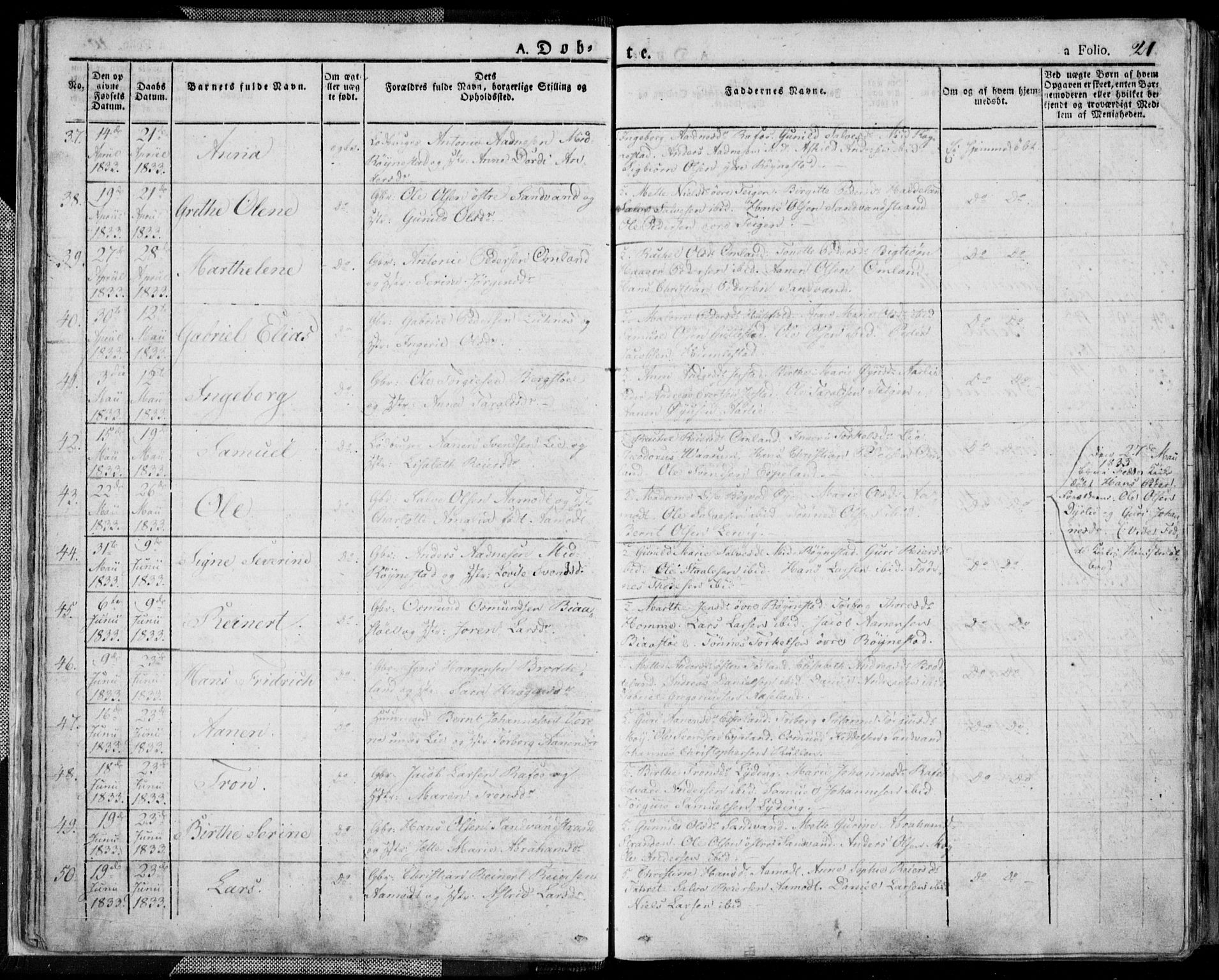 Kvinesdal sokneprestkontor, AV/SAK-1111-0026/F/Fa/Fab/L0004: Parish register (official) no. A 4, 1829-1843, p. 21