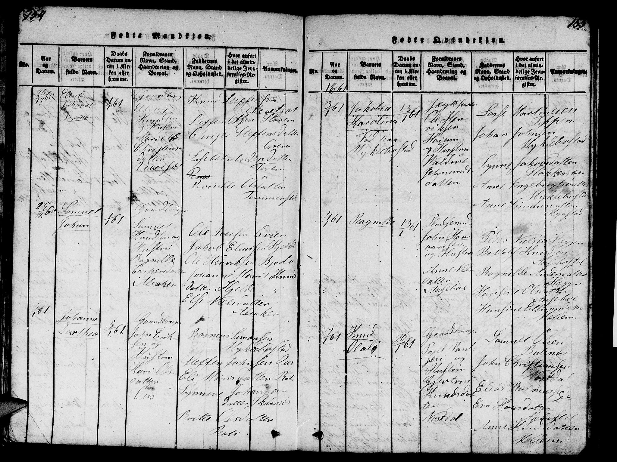 Eid sokneprestembete, SAB/A-82301/H/Hab/Haba/L0001: Parish register (copy) no. A 1, 1816-1862, p. 154-155