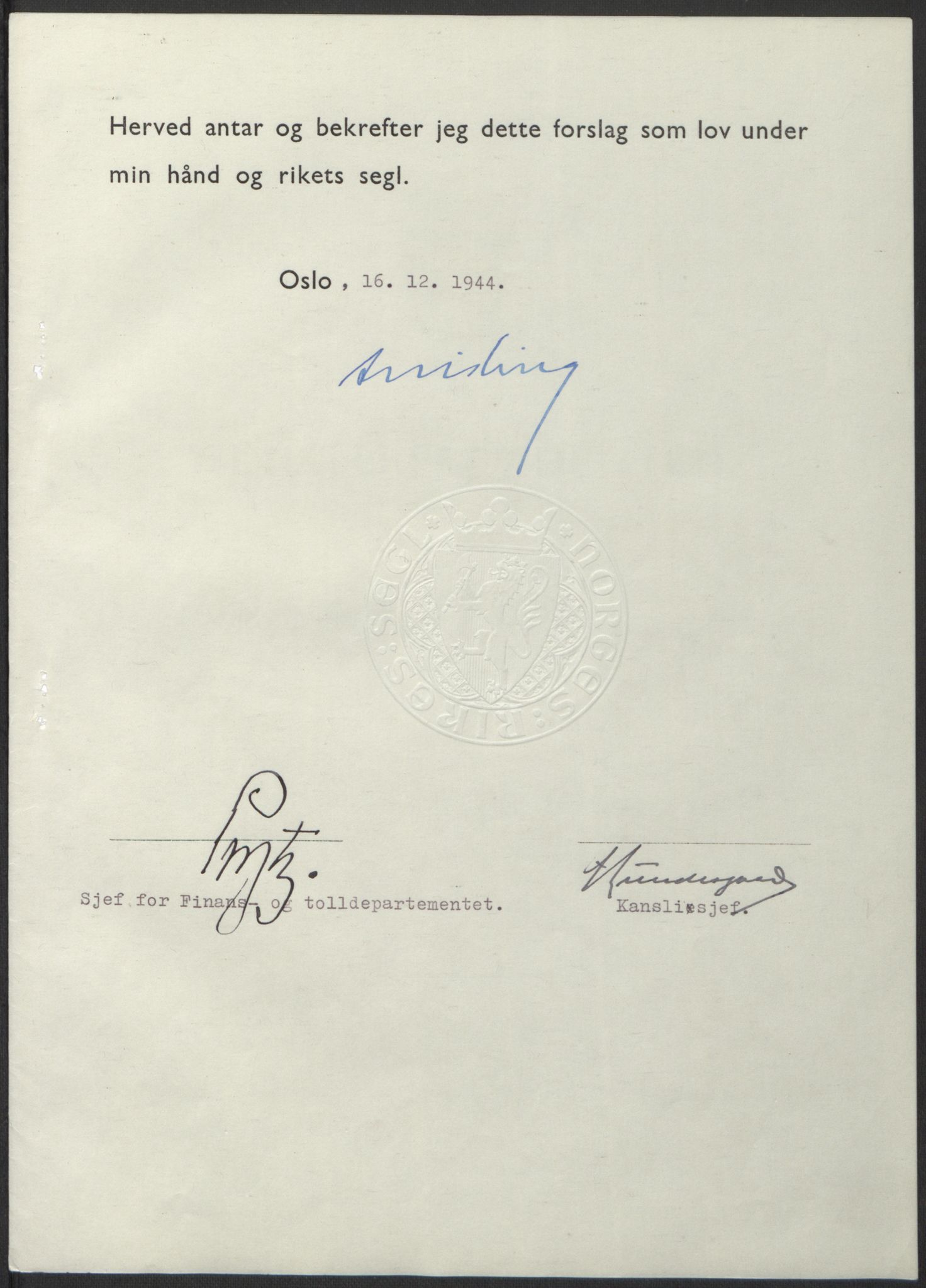 NS-administrasjonen 1940-1945 (Statsrådsekretariatet, de kommisariske statsråder mm), AV/RA-S-4279/D/Db/L0100: Lover, 1944, p. 669