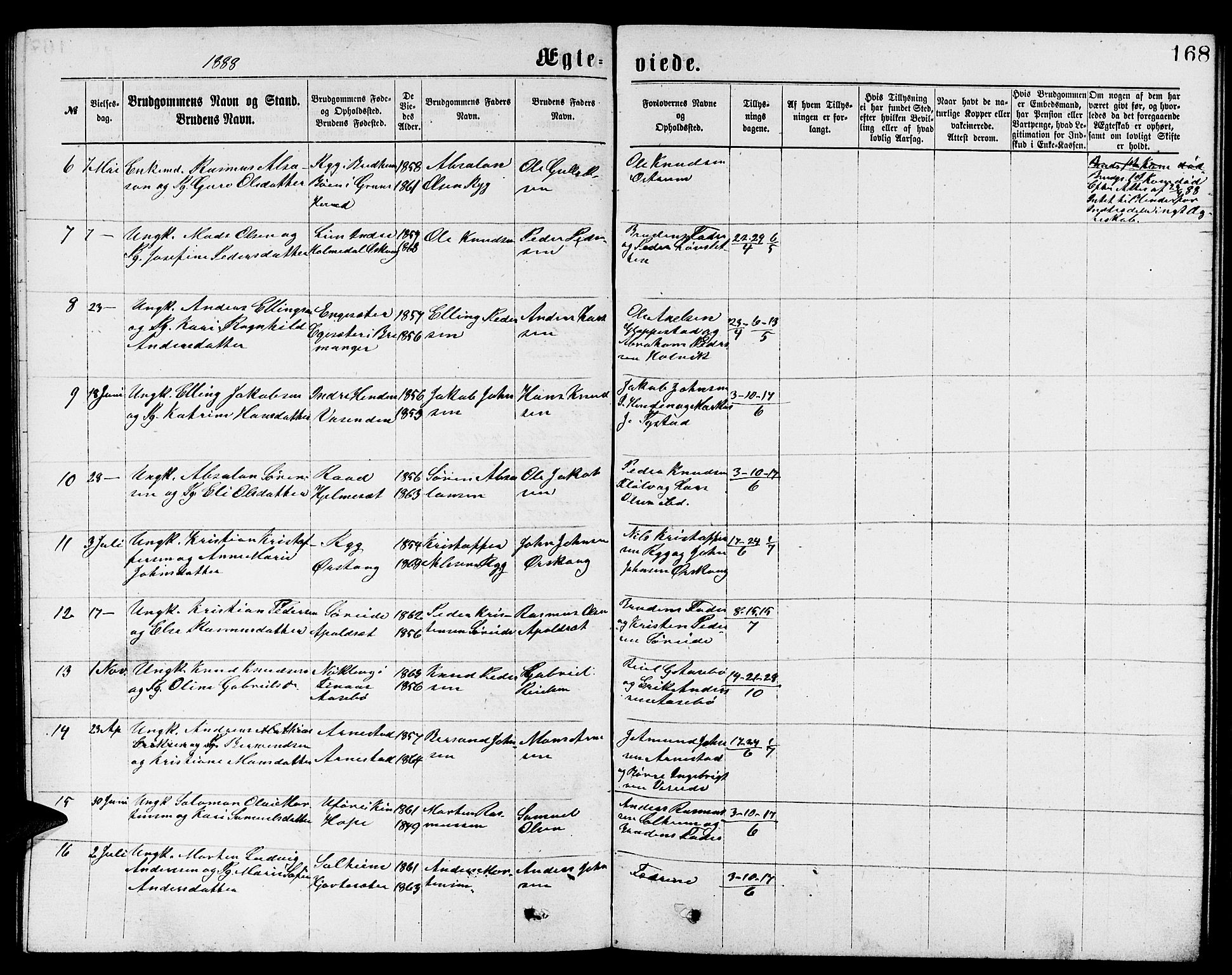 Gloppen sokneprestembete, SAB/A-80101/H/Hab/Habb/L0001: Parish register (copy) no. B 1, 1872-1888, p. 168