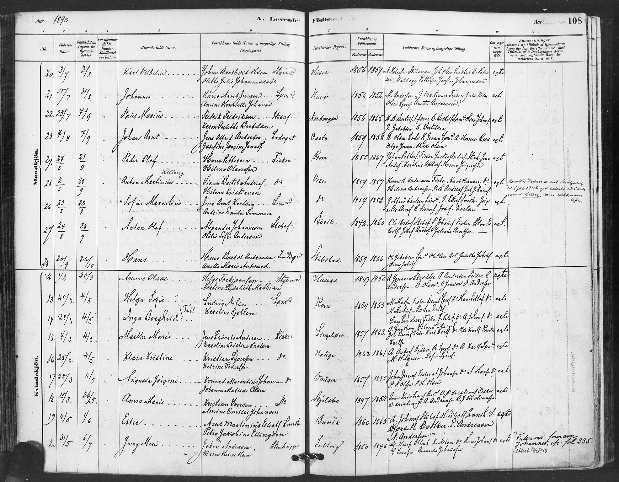 Hvaler prestekontor Kirkebøker, AV/SAO-A-2001/F/Fa/L0008: Parish register (official) no. I 8, 1878-1895, p. 108