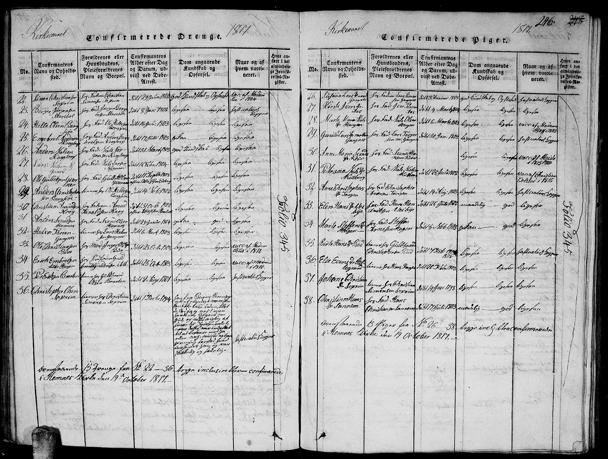 Høland prestekontor Kirkebøker, AV/SAO-A-10346a/G/Ga/L0001: Parish register (copy) no. I 1, 1814-1827, p. 246