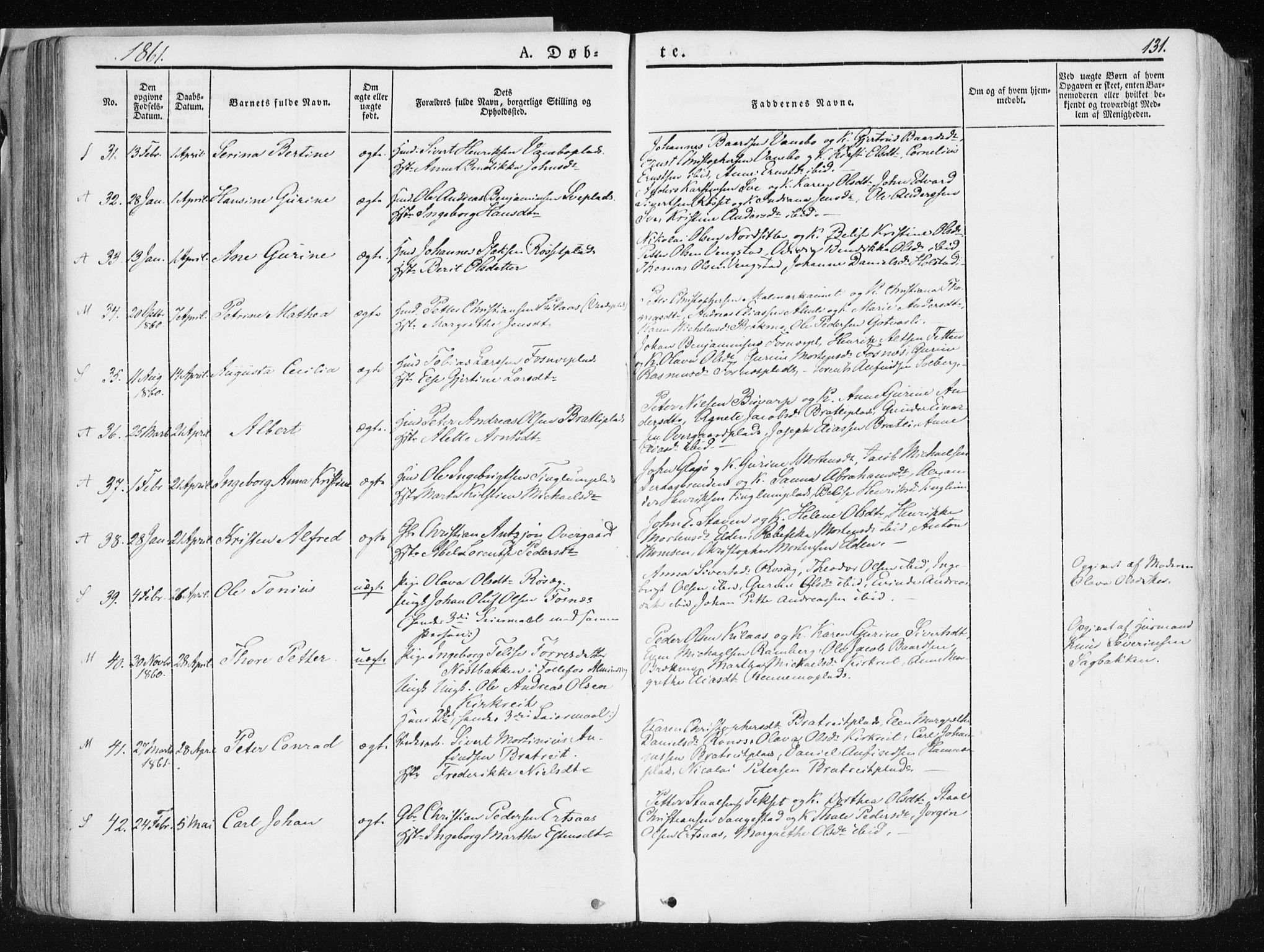 Ministerialprotokoller, klokkerbøker og fødselsregistre - Nord-Trøndelag, SAT/A-1458/741/L0393: Parish register (official) no. 741A07, 1849-1863, p. 131