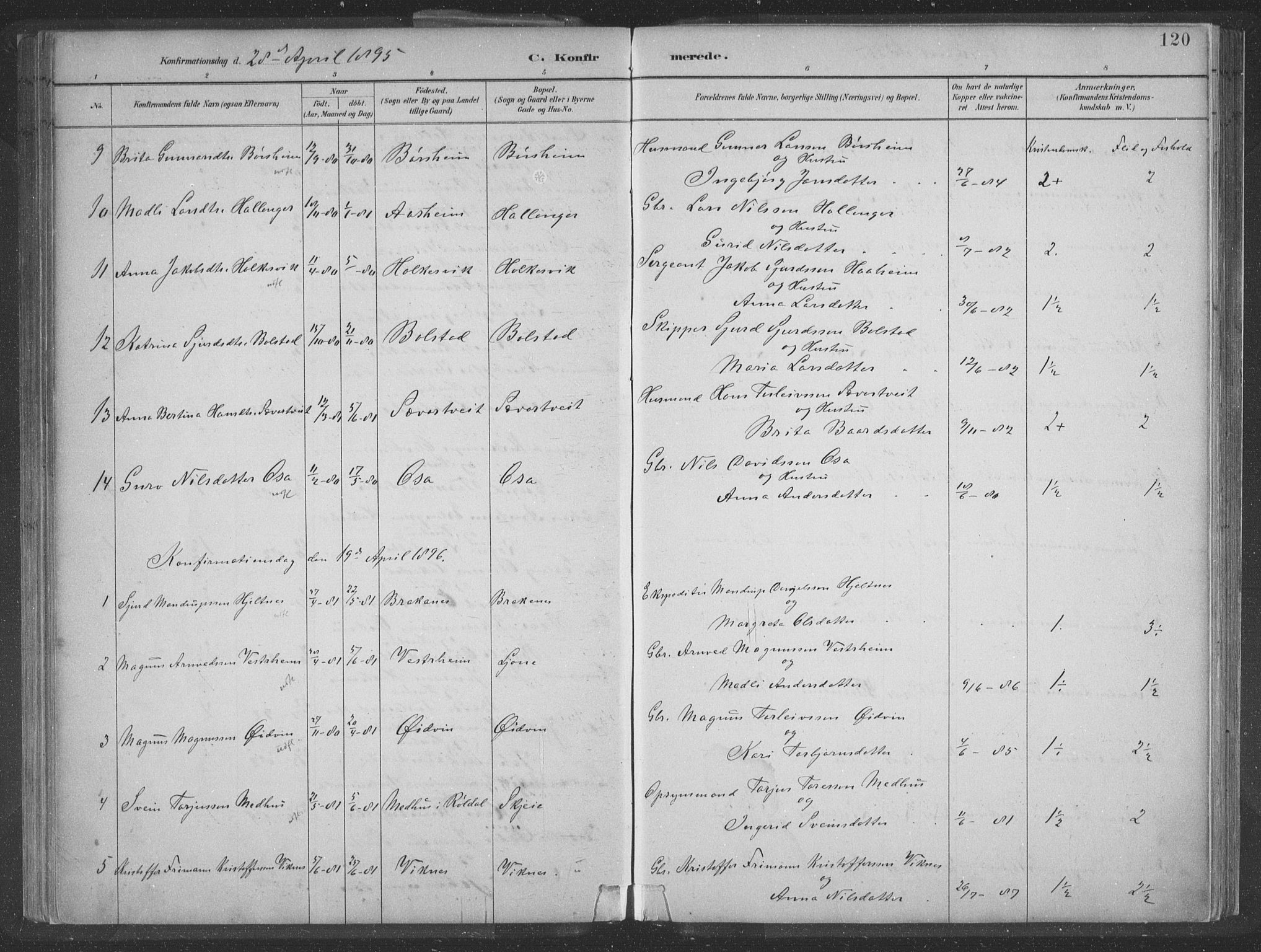 Ulvik sokneprestembete, SAB/A-78801/H/Hab: Parish register (copy) no. A 3, 1883-1908, p. 120