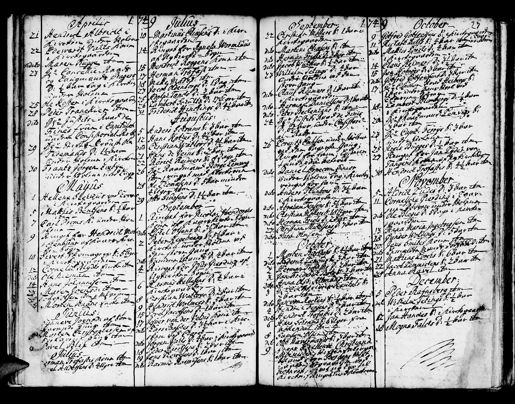 Domkirken sokneprestembete, AV/SAB-A-74801/H/Haa/L0008: Parish register (official) no. A 8, 1725-1775, p. 27