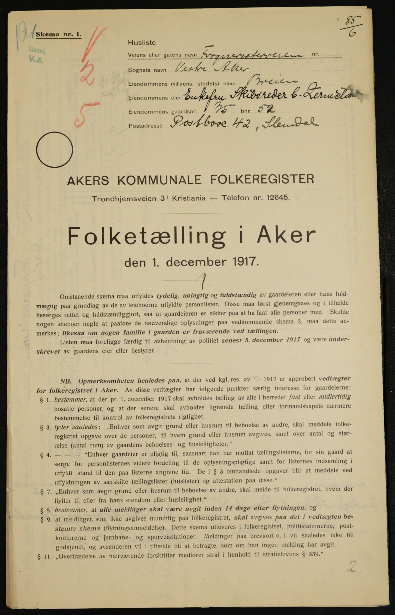 OBA, Municipal Census 1917 for Aker, 1917, p. 7300