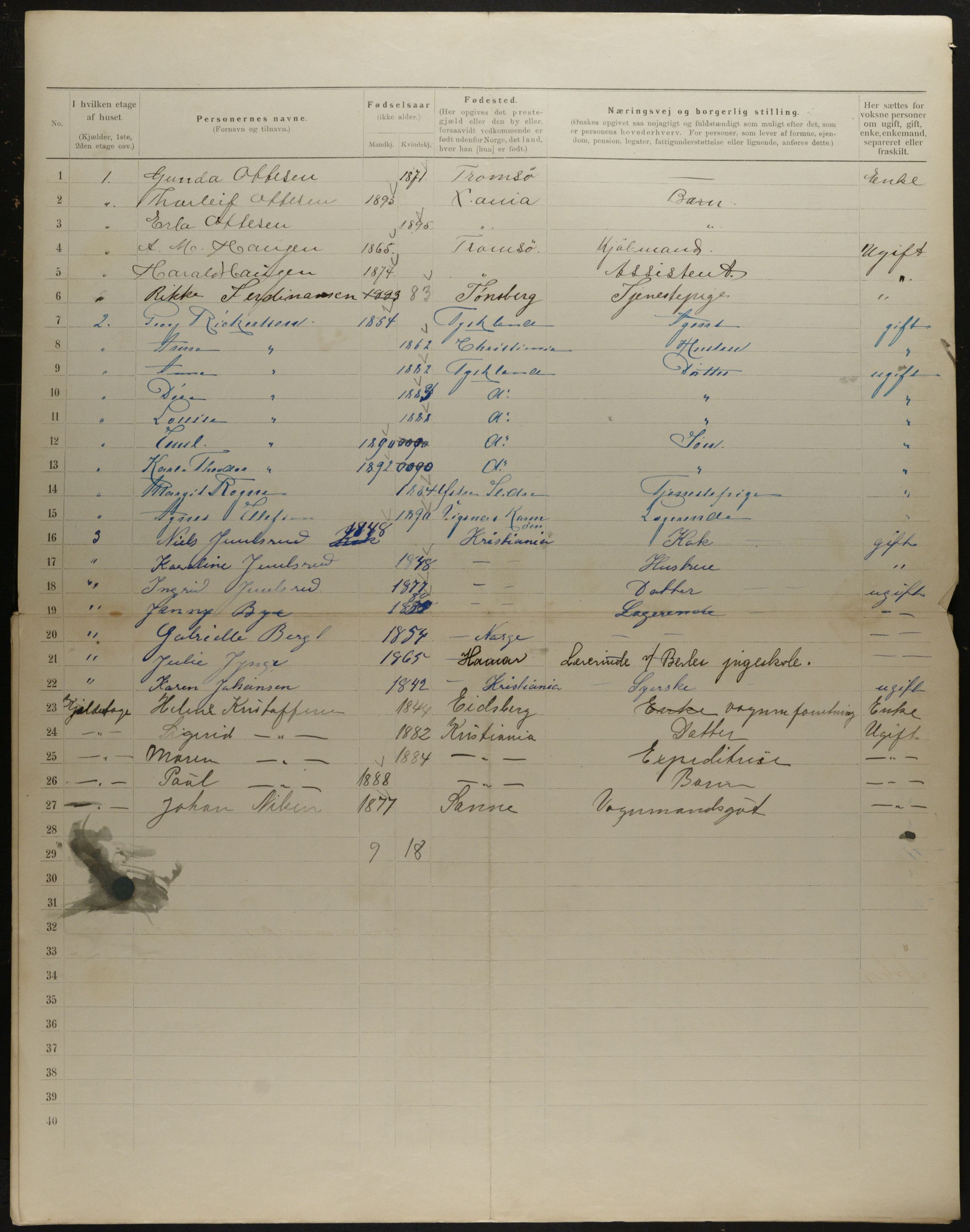 OBA, Municipal Census 1901 for Kristiania, 1901, p. 10053