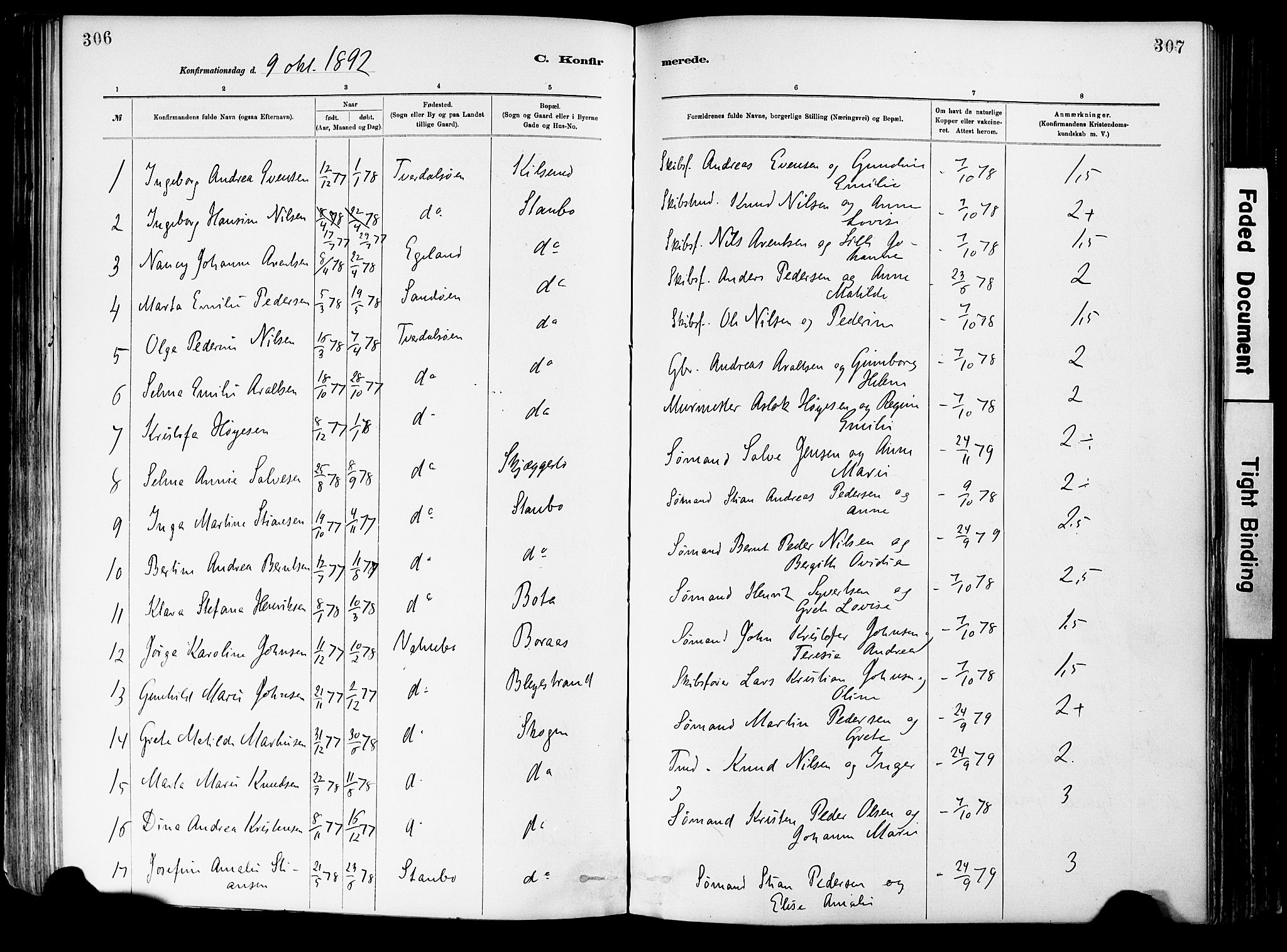 Dypvåg sokneprestkontor, AV/SAK-1111-0007/F/Fa/Fab/L0001: Parish register (official) no. A 1, 1885-1912, p. 306-307