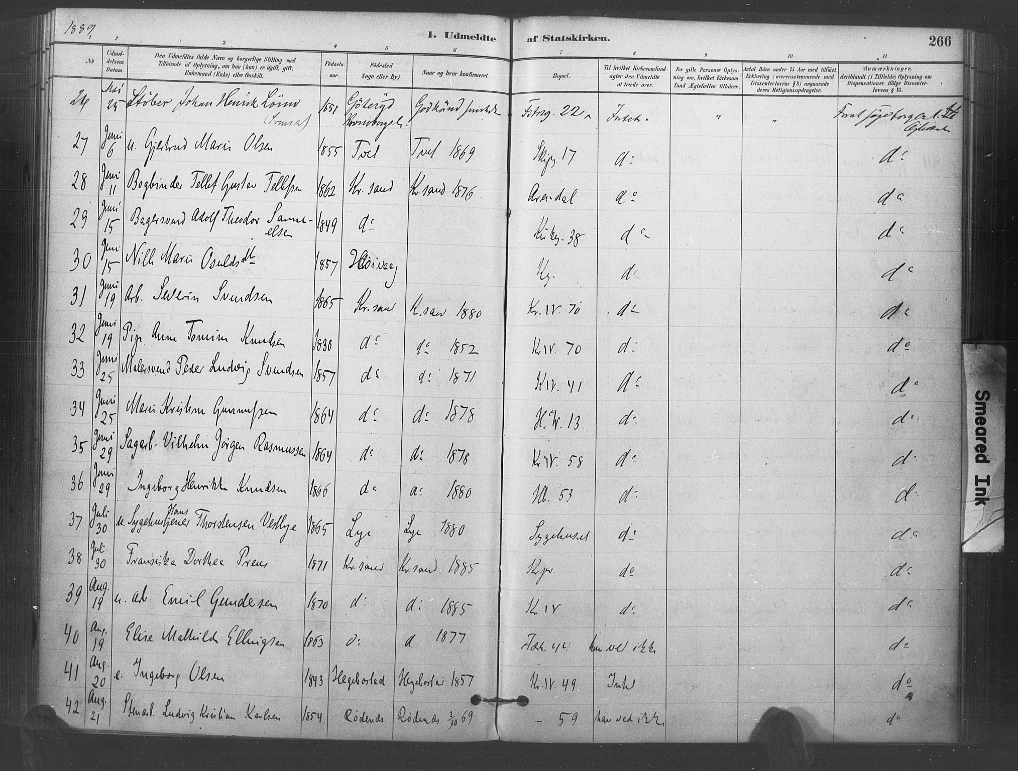 Kristiansand domprosti, AV/SAK-1112-0006/F/Fa/L0018: Parish register (official) no. A 17, 1880-1892, p. 266