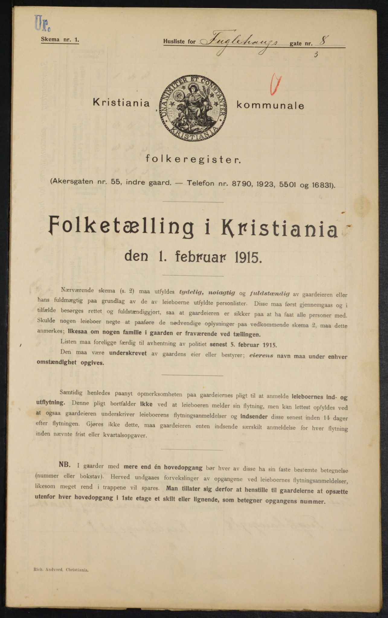 OBA, Municipal Census 1915 for Kristiania, 1915, p. 28045