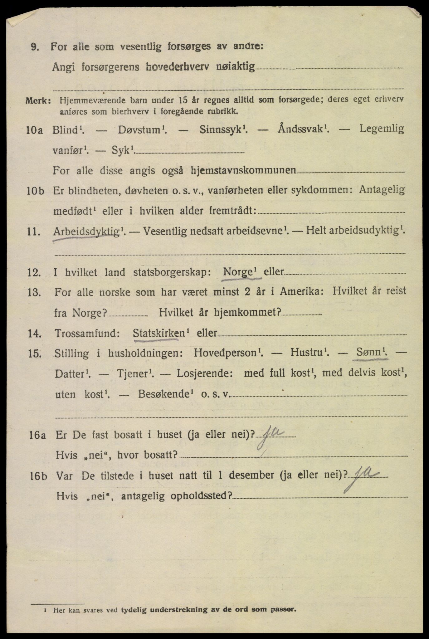 SAK, 1920 census for Vegårshei, 1920, p. 2923