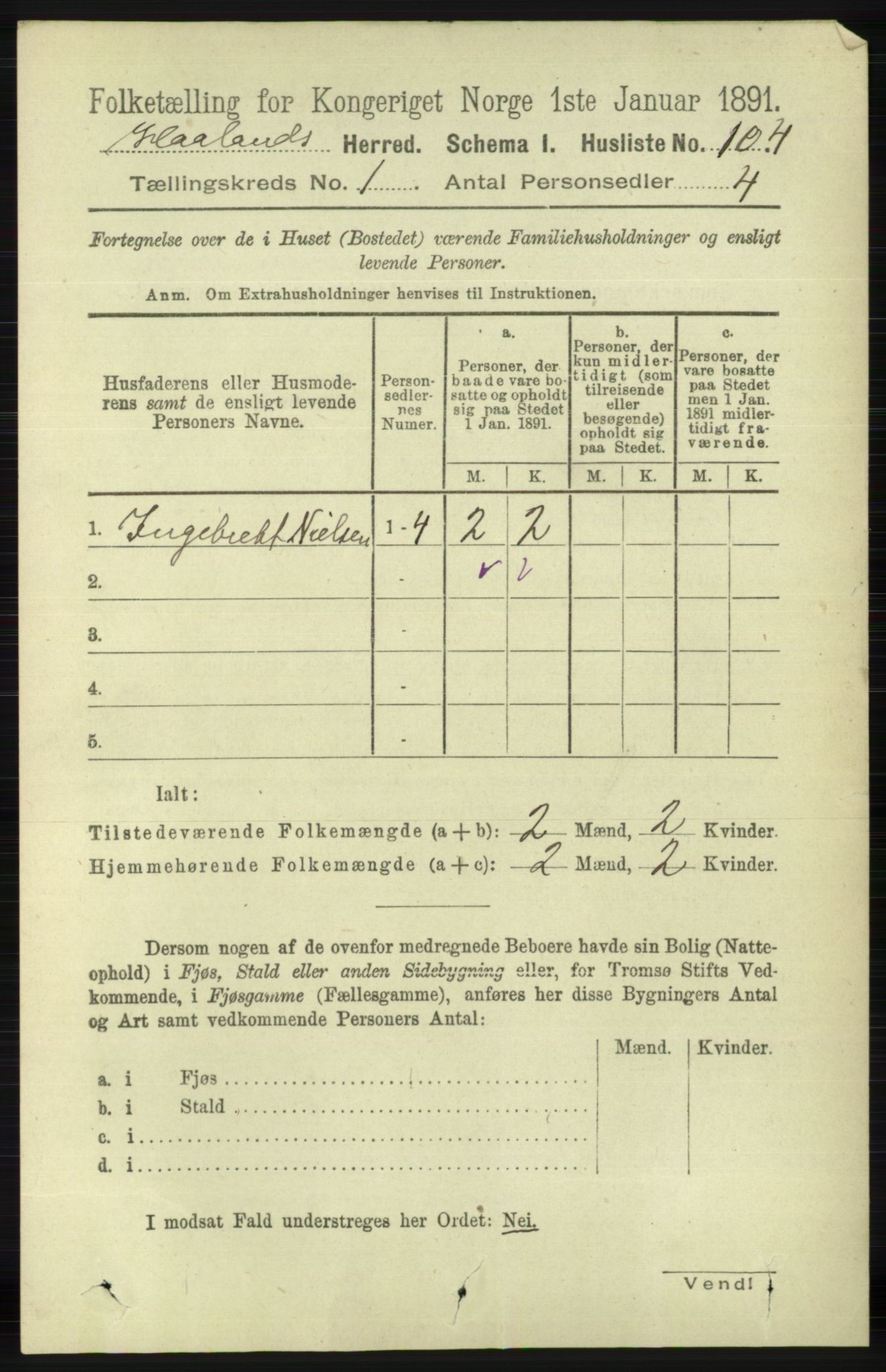 RA, 1891 census for 1124 Haaland, 1891, p. 127