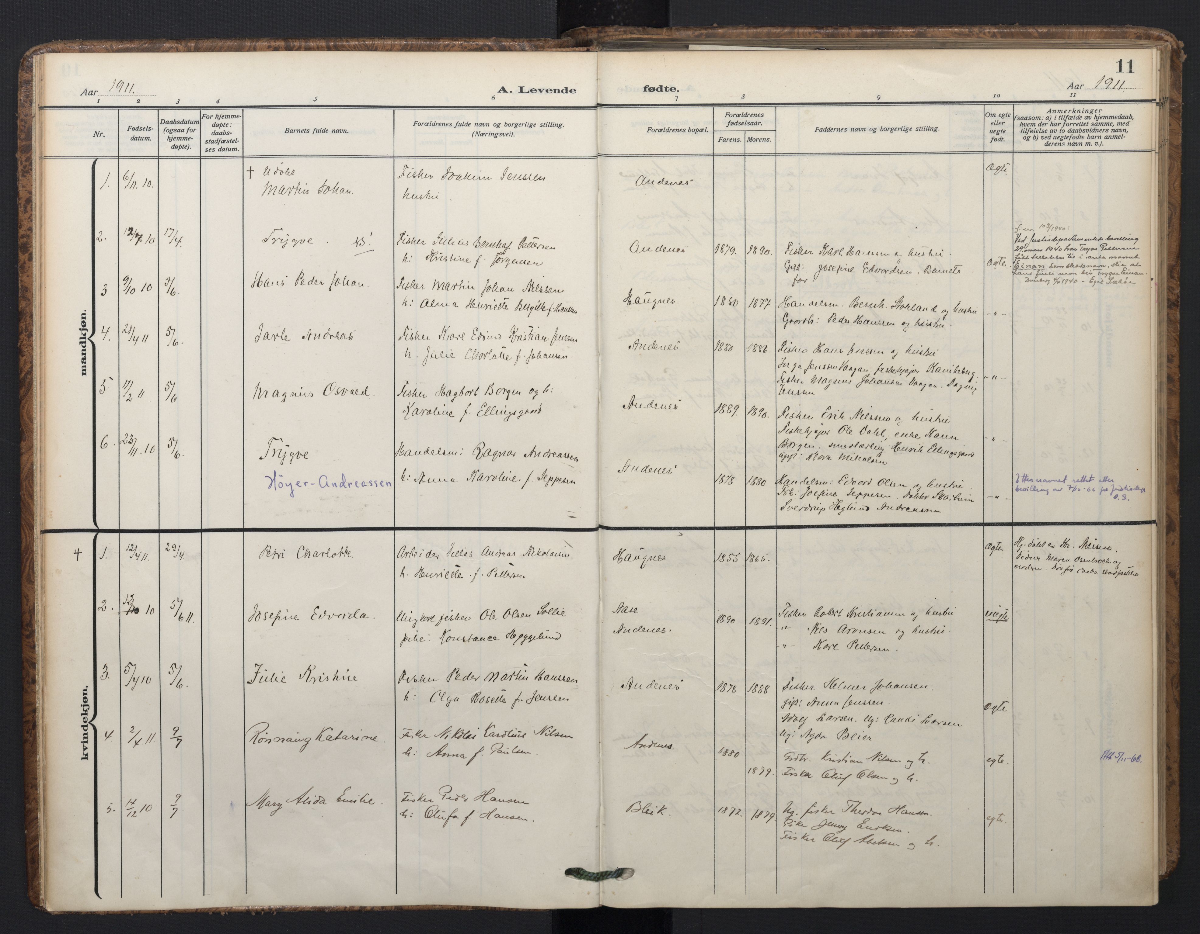 Ministerialprotokoller, klokkerbøker og fødselsregistre - Nordland, SAT/A-1459/899/L1438: Parish register (official) no. 899A06, 1909-1922, p. 11