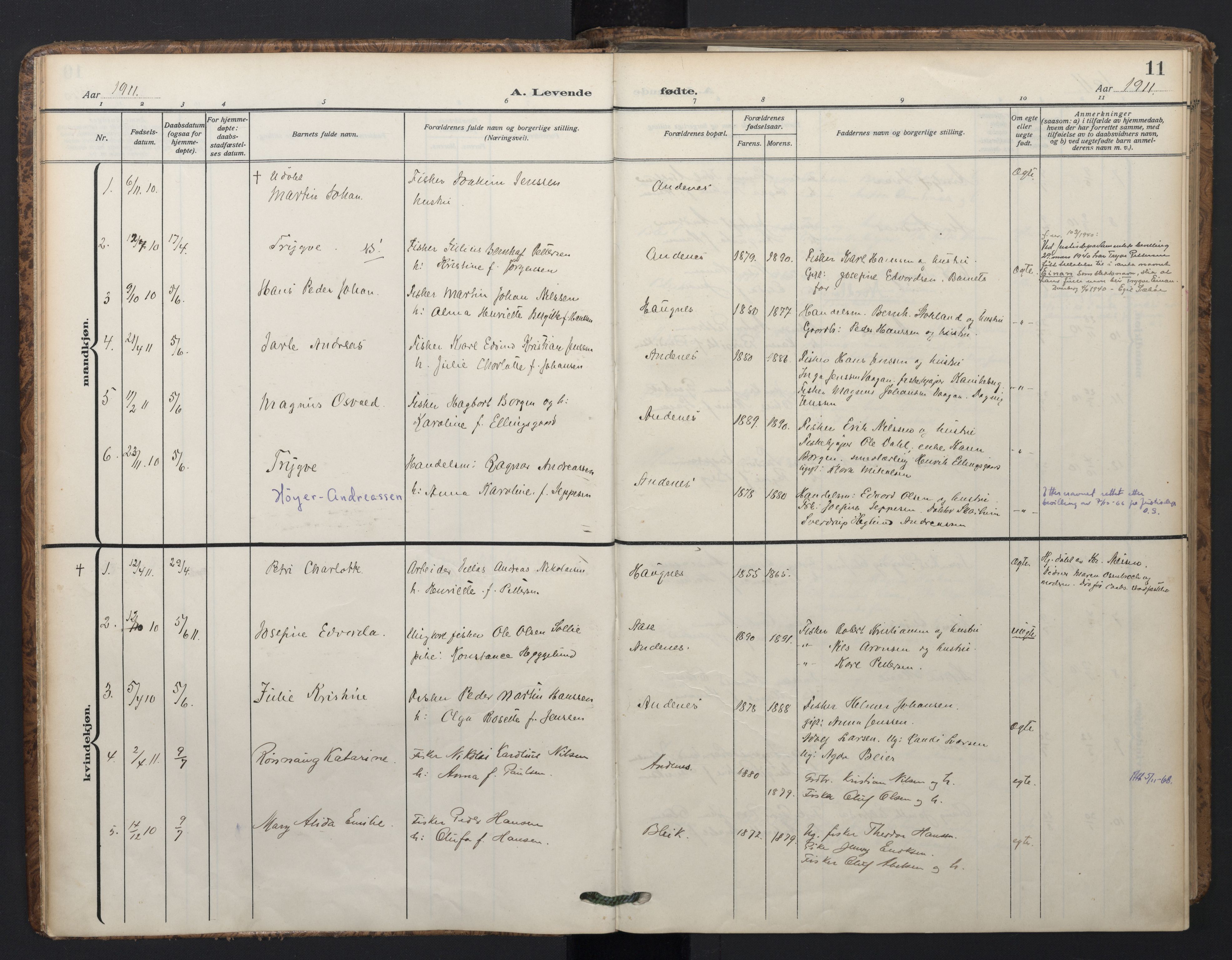 Ministerialprotokoller, klokkerbøker og fødselsregistre - Nordland, AV/SAT-A-1459/899/L1438: Parish register (official) no. 899A06, 1909-1922, p. 11