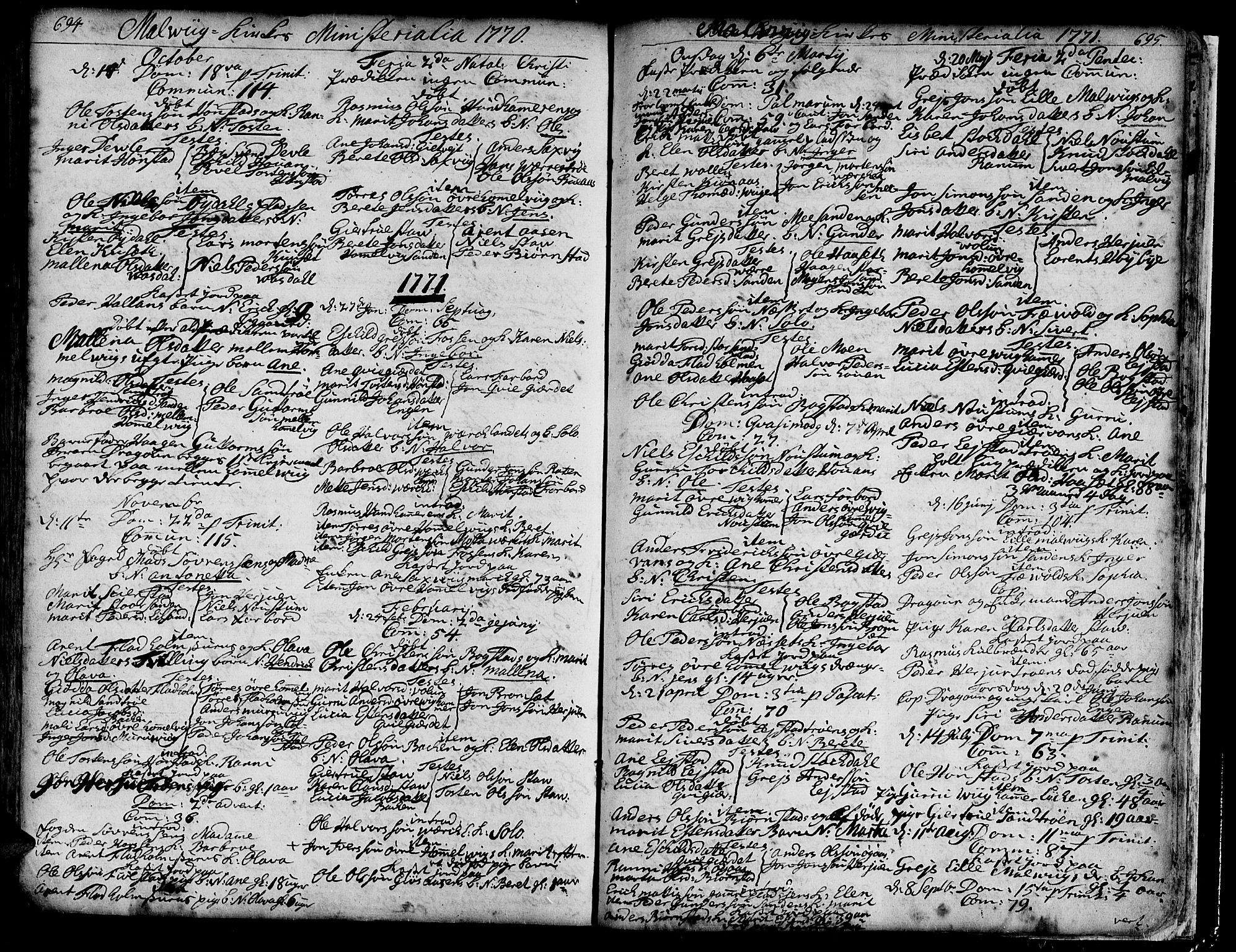 Ministerialprotokoller, klokkerbøker og fødselsregistre - Sør-Trøndelag, SAT/A-1456/606/L0277: Parish register (official) no. 606A01 /3, 1727-1780, p. 694-695