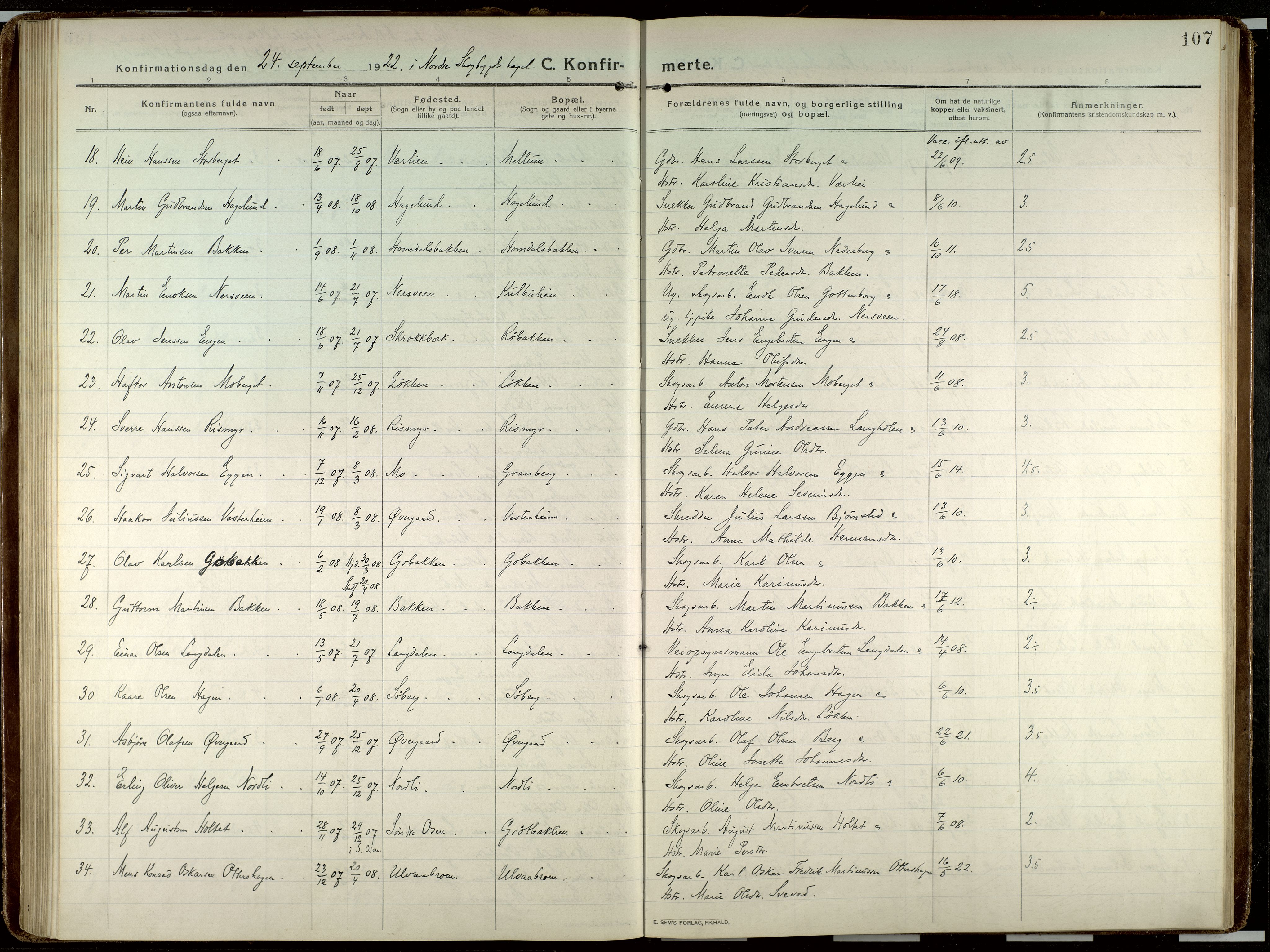 Elverum prestekontor, AV/SAH-PREST-044/H/Ha/Haa/L0023: Parish register (official) no. 23, 1914-1929, p. 107