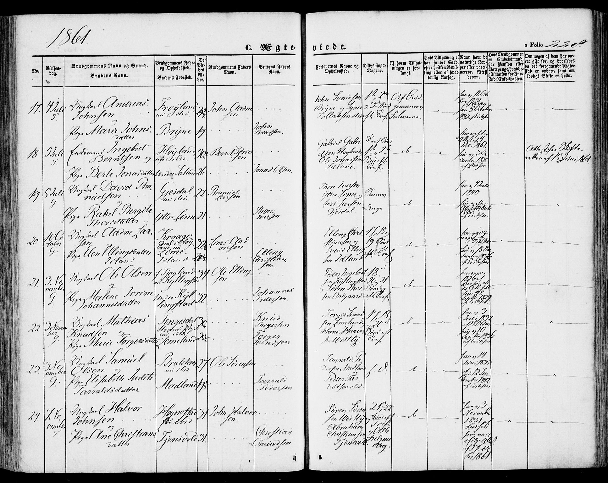 Lye sokneprestkontor, SAST/A-101794/001/30BA/L0007: Parish register (official) no. A 6, 1856-1871, p. 228
