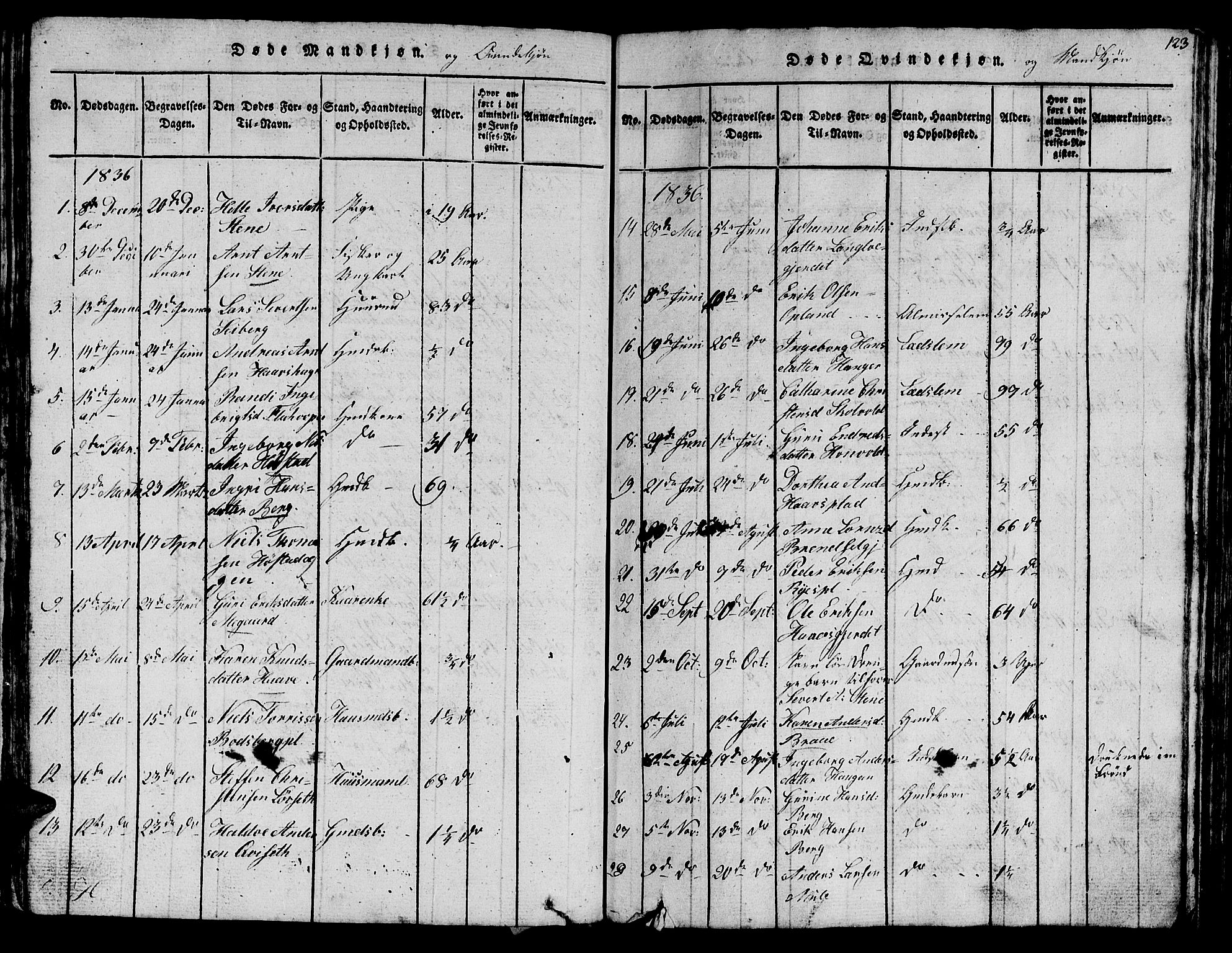 Ministerialprotokoller, klokkerbøker og fødselsregistre - Sør-Trøndelag, SAT/A-1456/612/L0385: Parish register (copy) no. 612C01, 1816-1845, p. 123