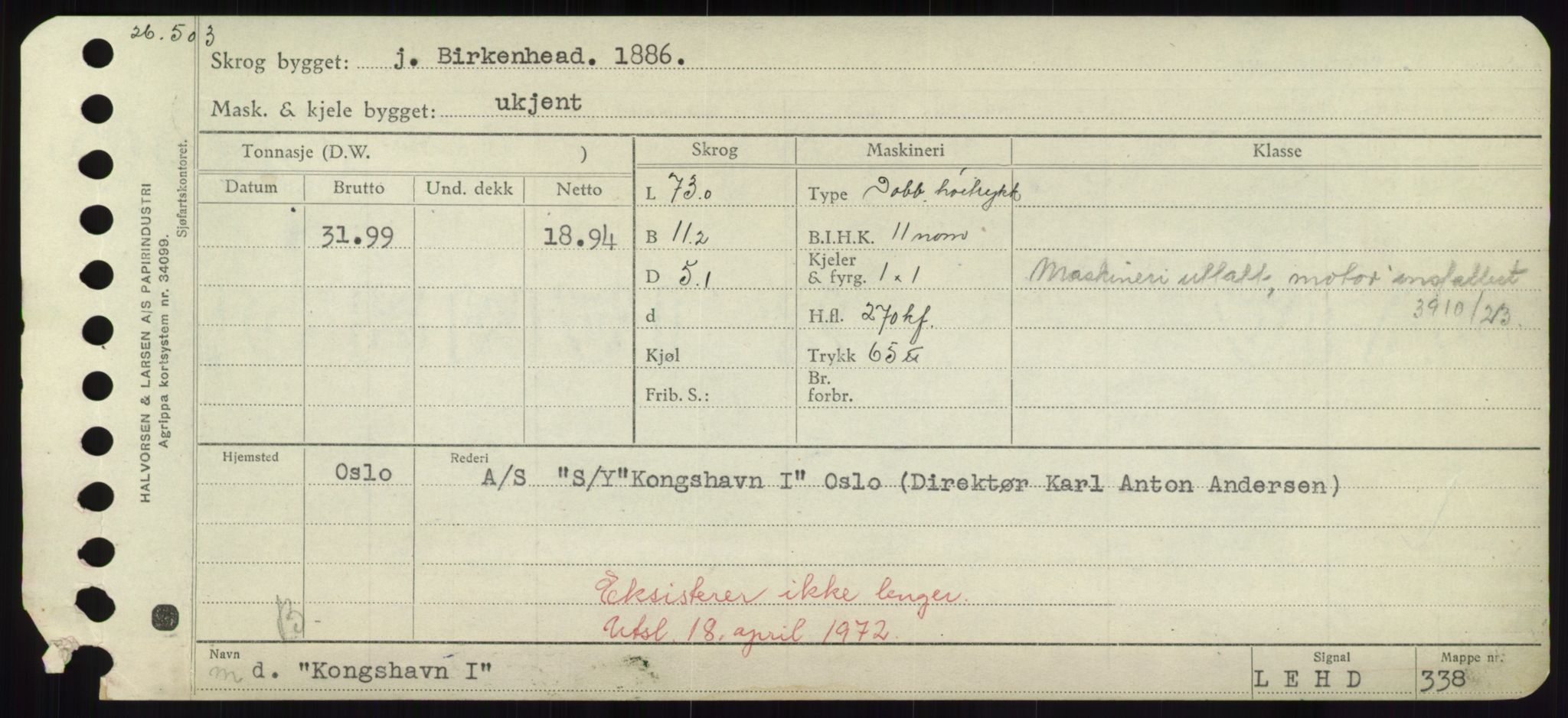 Sjøfartsdirektoratet med forløpere, Skipsmålingen, RA/S-1627/H/Hd/L0020: Fartøy, K-Kon, p. 559