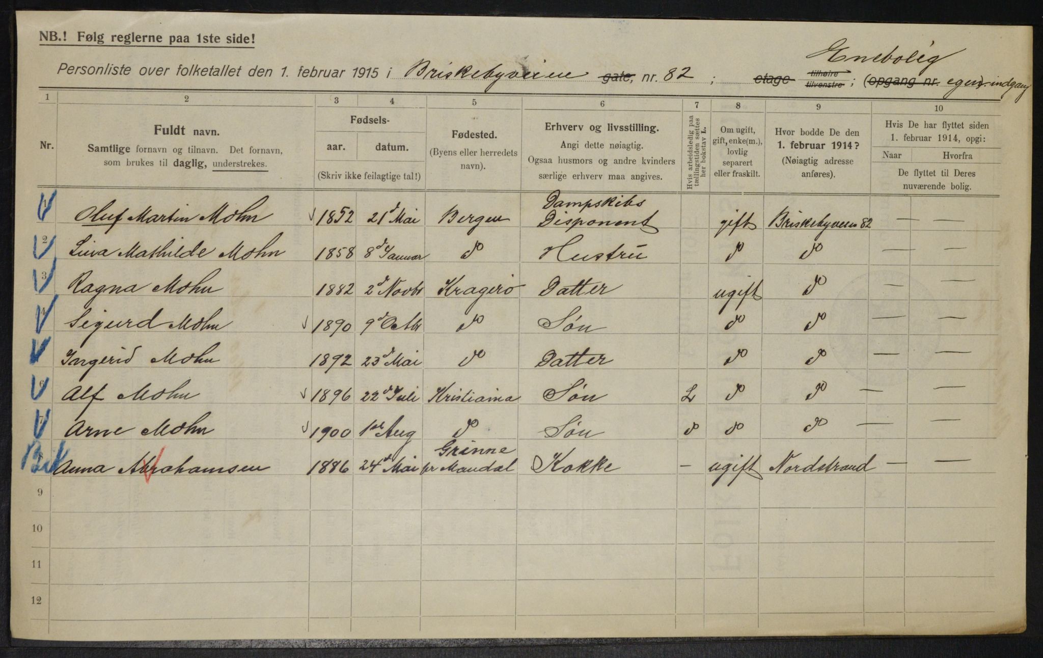 OBA, Municipal Census 1915 for Kristiania, 1915, p. 9267