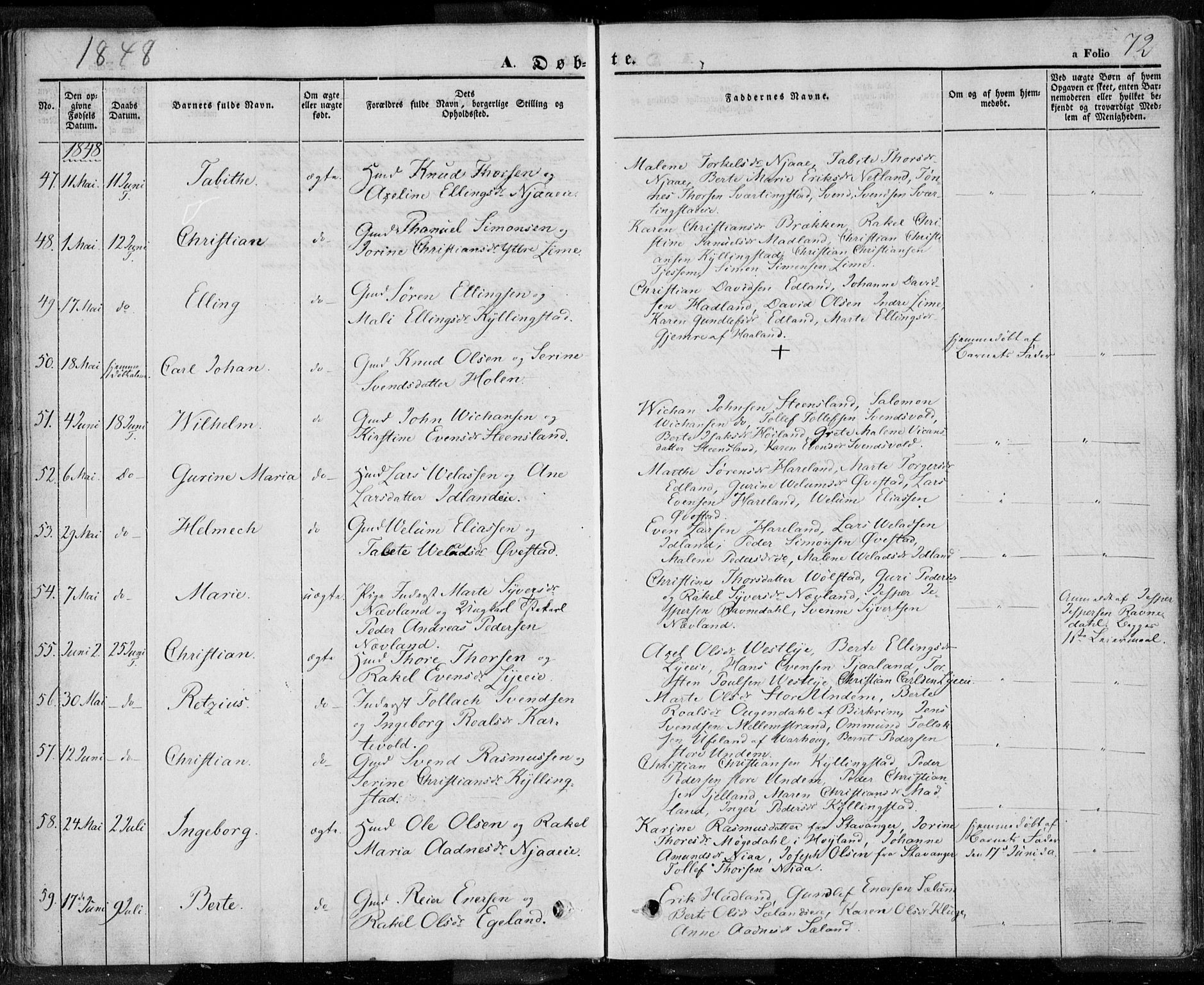 Lye sokneprestkontor, SAST/A-101794/001/30BA/L0005: Parish register (official) no. A 5.1, 1842-1855, p. 72