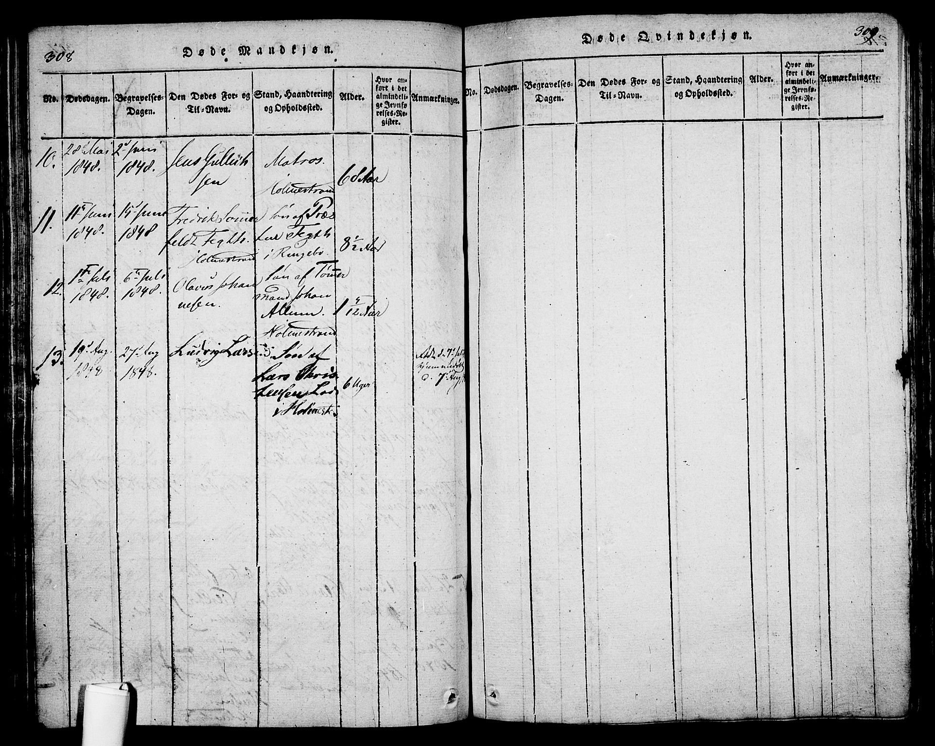 Holmestrand kirkebøker, SAKO/A-346/G/Ga/L0001: Parish register (copy) no. 1, 1814-1848, p. 308-309