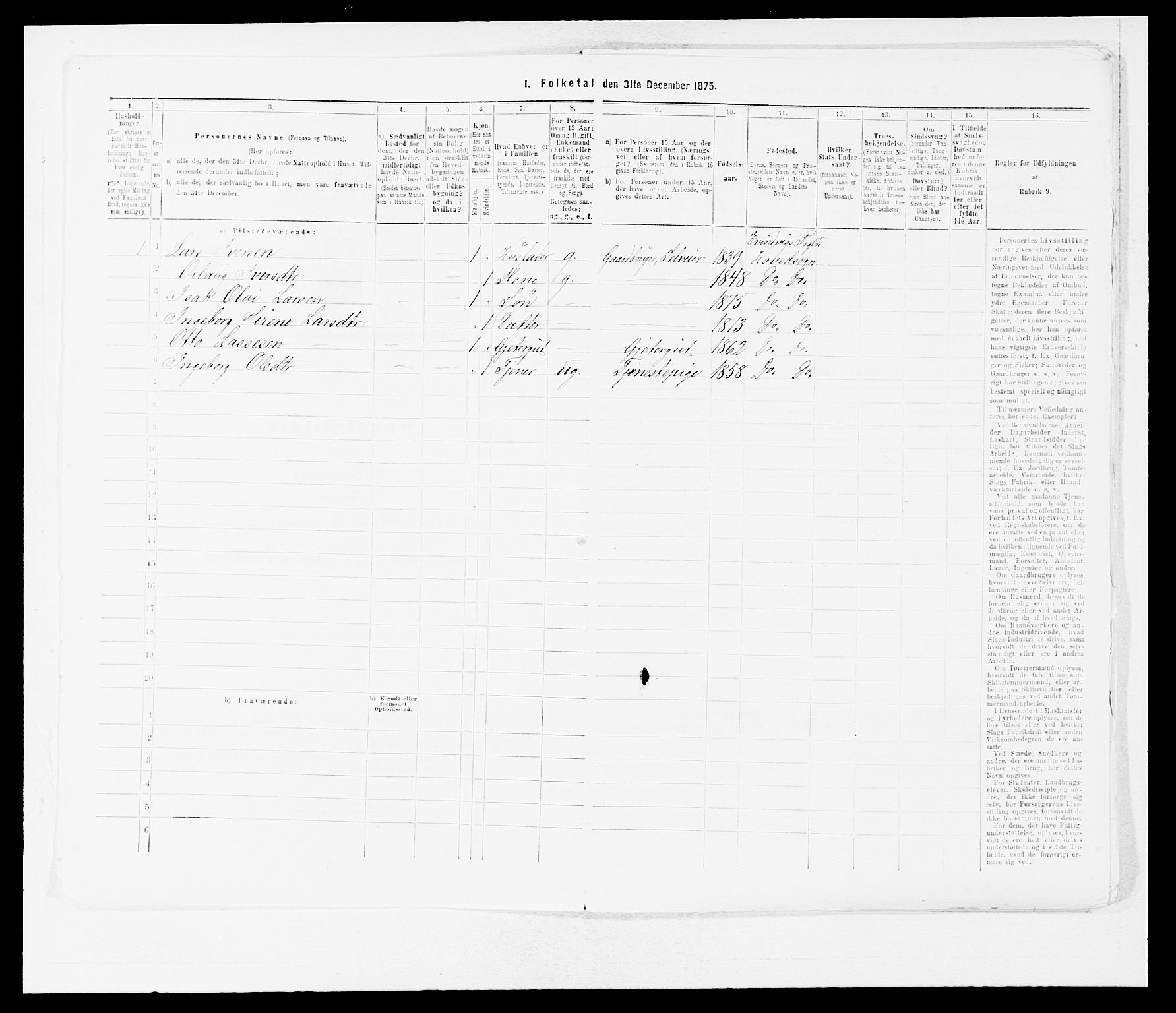 SAB, 1875 census for 1411P Eivindvik, 1875, p. 119