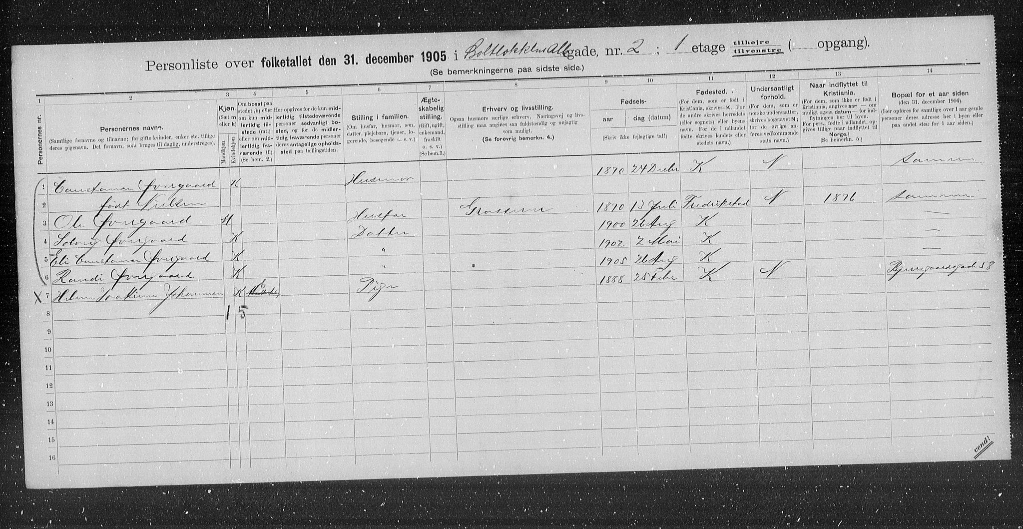 OBA, Municipal Census 1905 for Kristiania, 1905, p. 3885