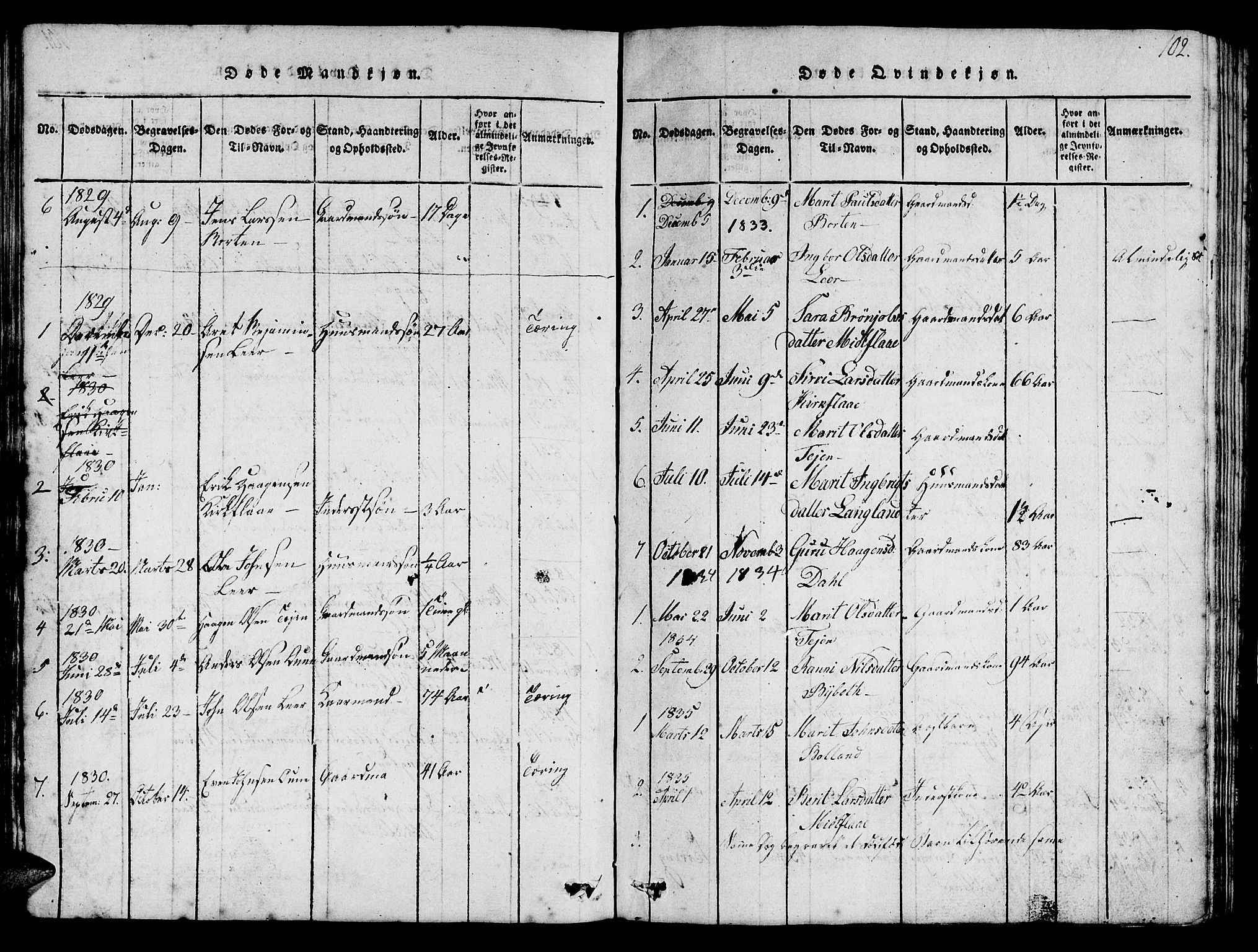 Ministerialprotokoller, klokkerbøker og fødselsregistre - Sør-Trøndelag, SAT/A-1456/693/L1121: Parish register (copy) no. 693C02, 1816-1869, p. 102