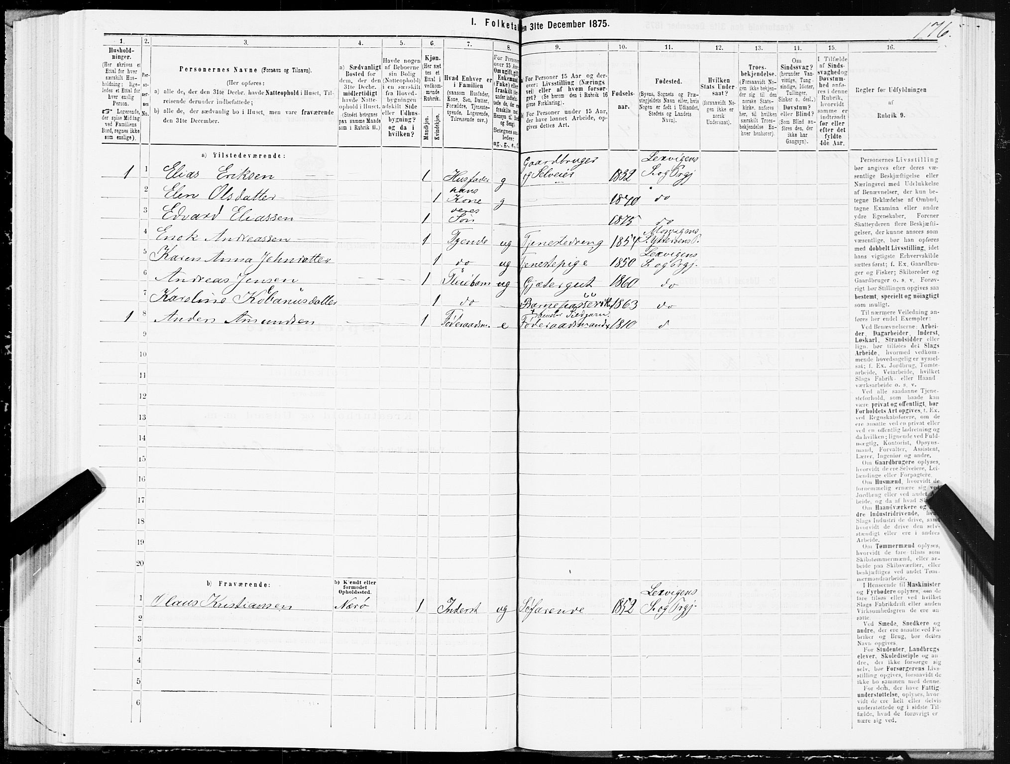 SAT, 1875 census for 1718P Leksvik, 1875, p. 2176