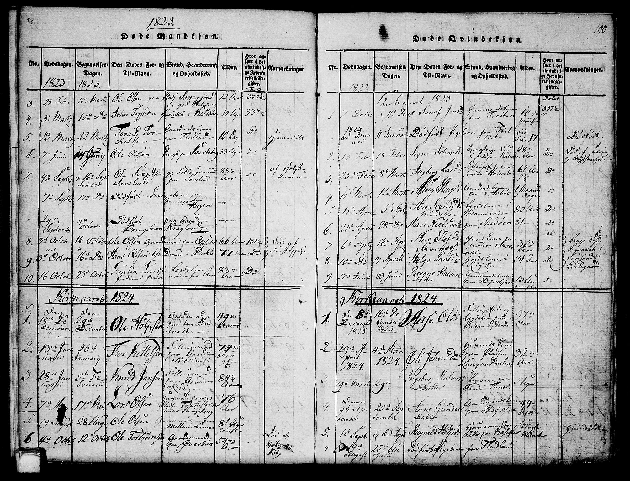 Hjartdal kirkebøker, SAKO/A-270/G/Ga/L0001: Parish register (copy) no. I 1, 1815-1842, p. 100