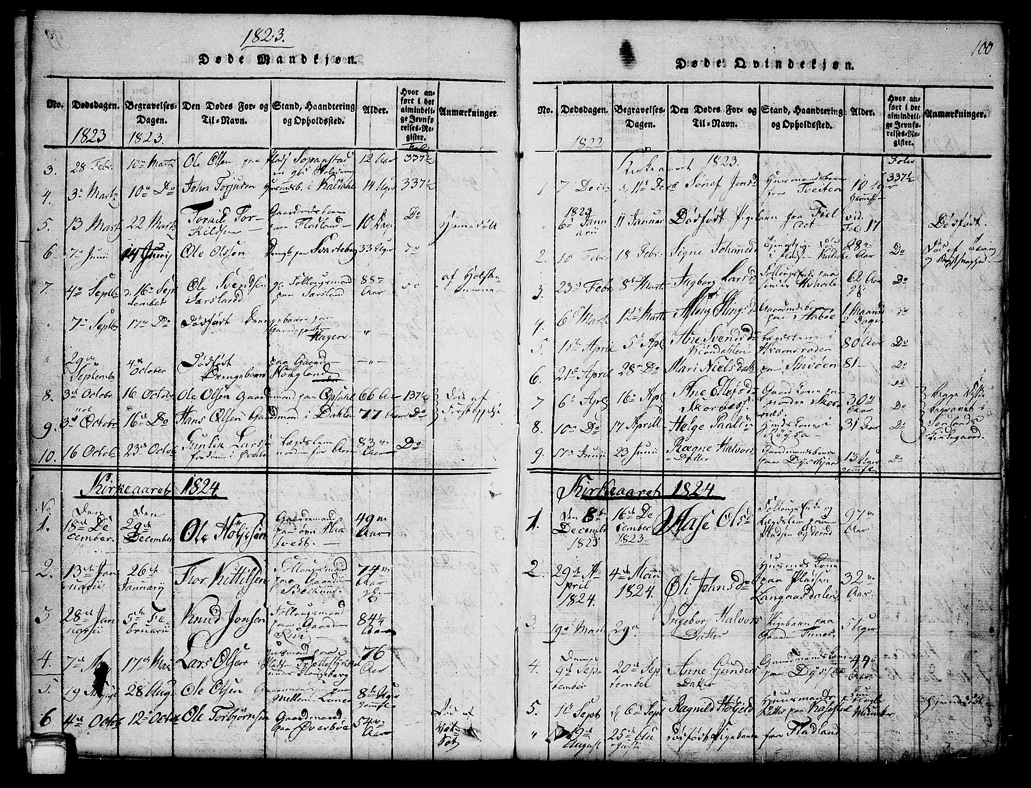 Hjartdal kirkebøker, AV/SAKO-A-270/G/Ga/L0001: Parish register (copy) no. I 1, 1815-1842, p. 100