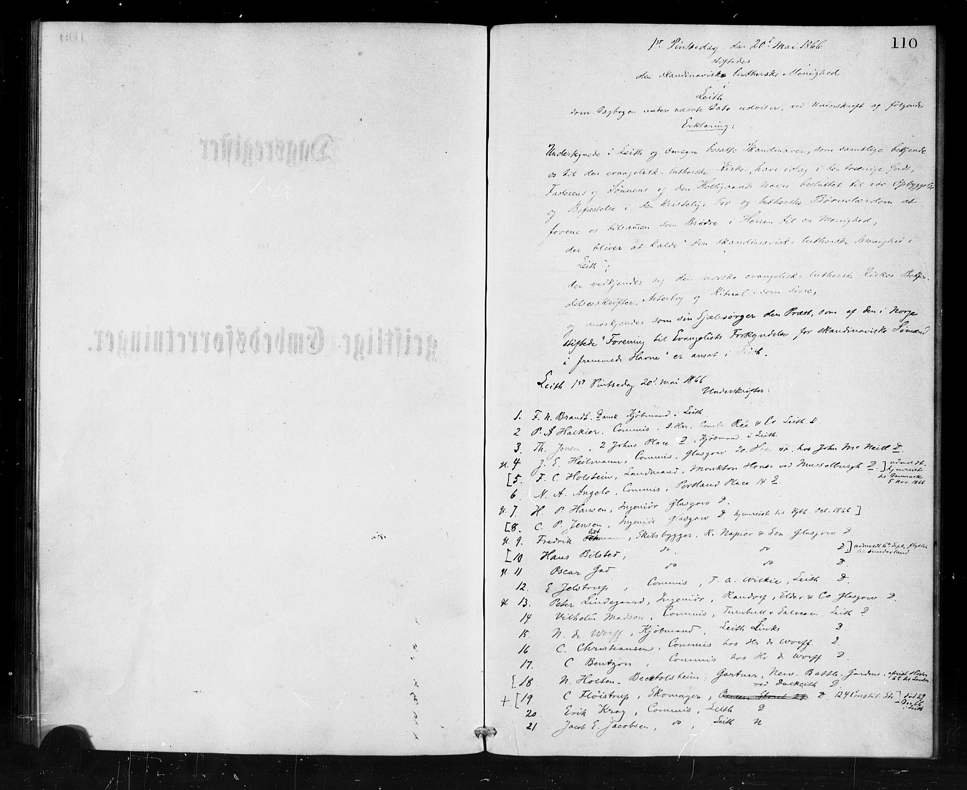 Den norske sjømannsmisjon i utlandet/Skotske havner (Leith, Glasgow), SAB/SAB/PA-0100/H/Ha/Haa/L0001: Parish register (official) no. A 1, 1865-1880, p. 110
