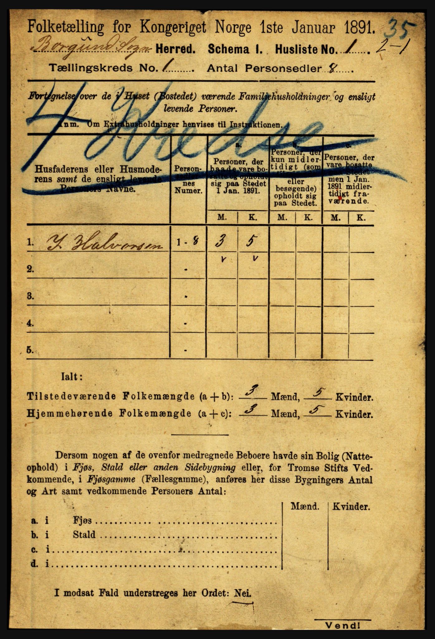 RA, 1891 census for 1423 Borgund, 1891, p. 14