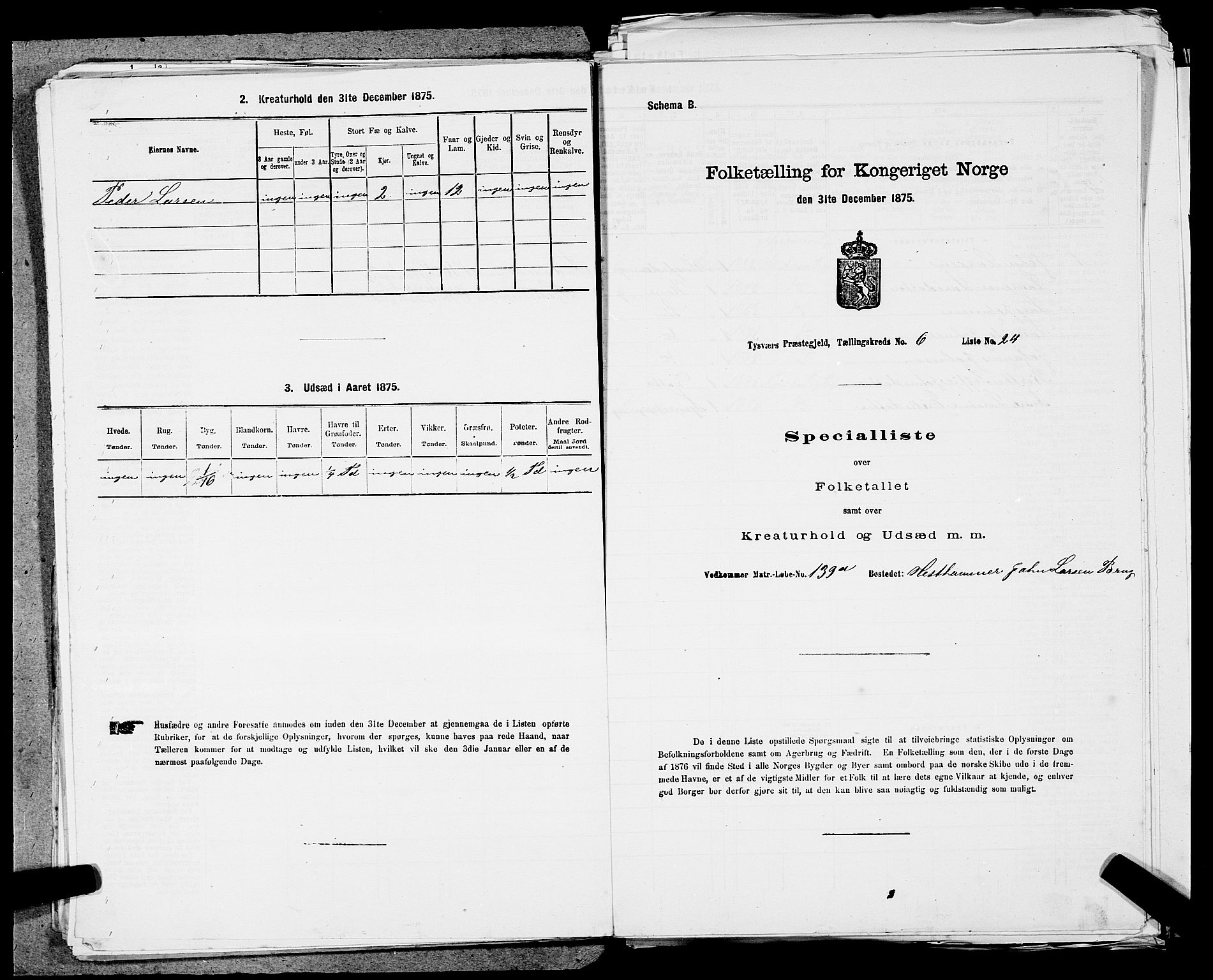 SAST, 1875 census for 1146P Tysvær, 1875, p. 698