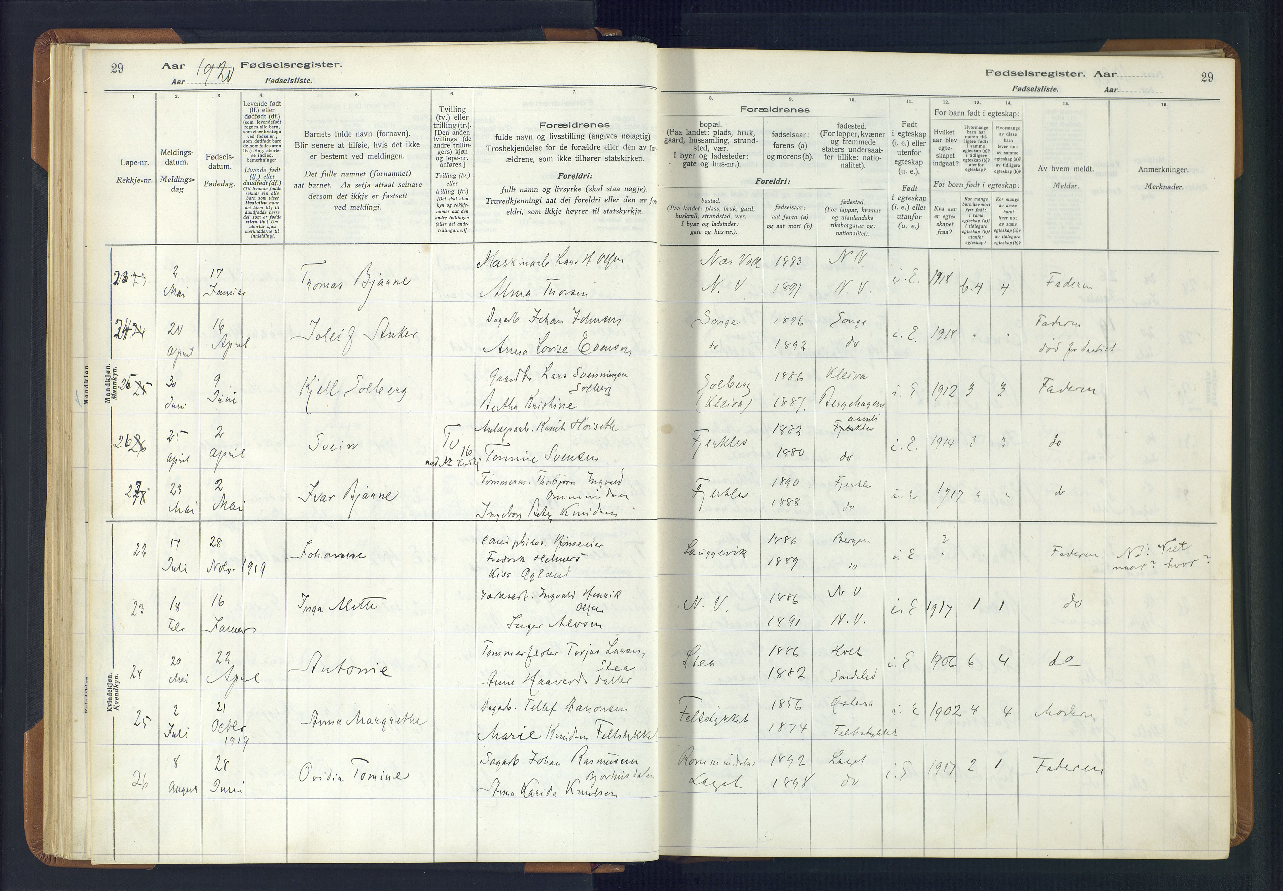 Holt sokneprestkontor, AV/SAK-1111-0021/J/Ja/L0001: Birth register no. II.4.1, 1916-1946, p. 29