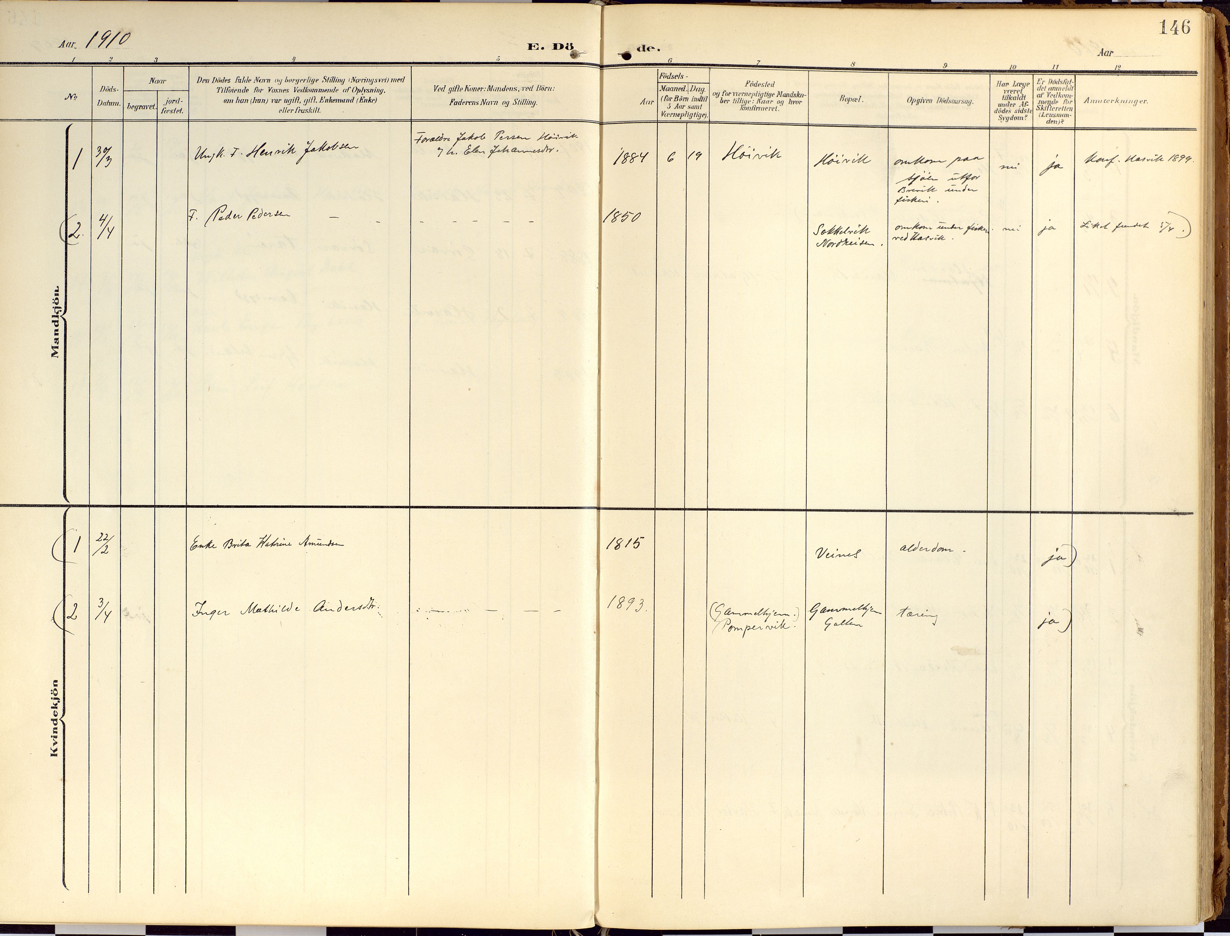 Loppa sokneprestkontor, SATØ/S-1339/H/Ha/L0010kirke: Parish register (official) no. 10, 1907-1922, p. 146