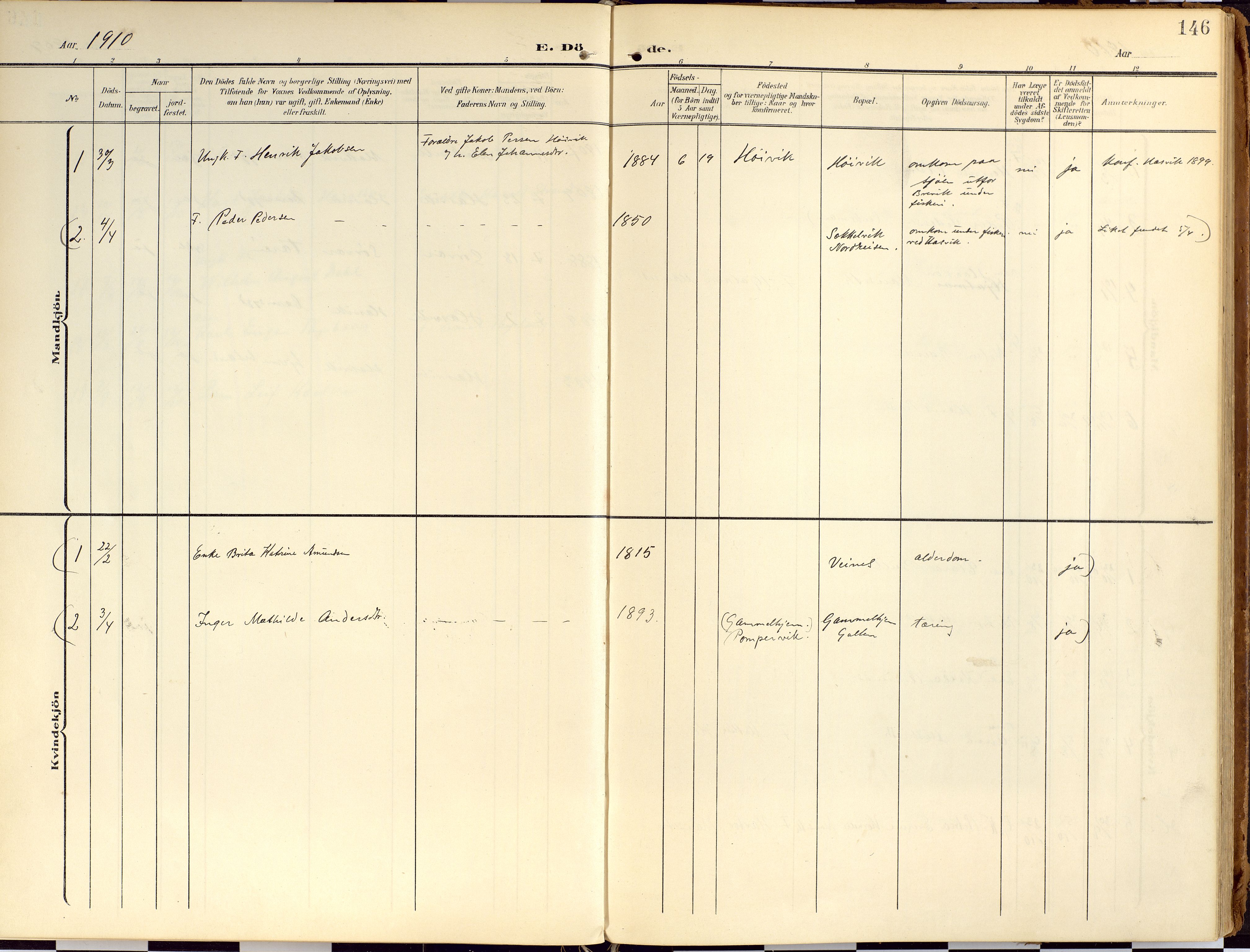 Loppa sokneprestkontor, AV/SATØ-S-1339/H/Ha/L0010kirke: Parish register (official) no. 10, 1907-1922, p. 146