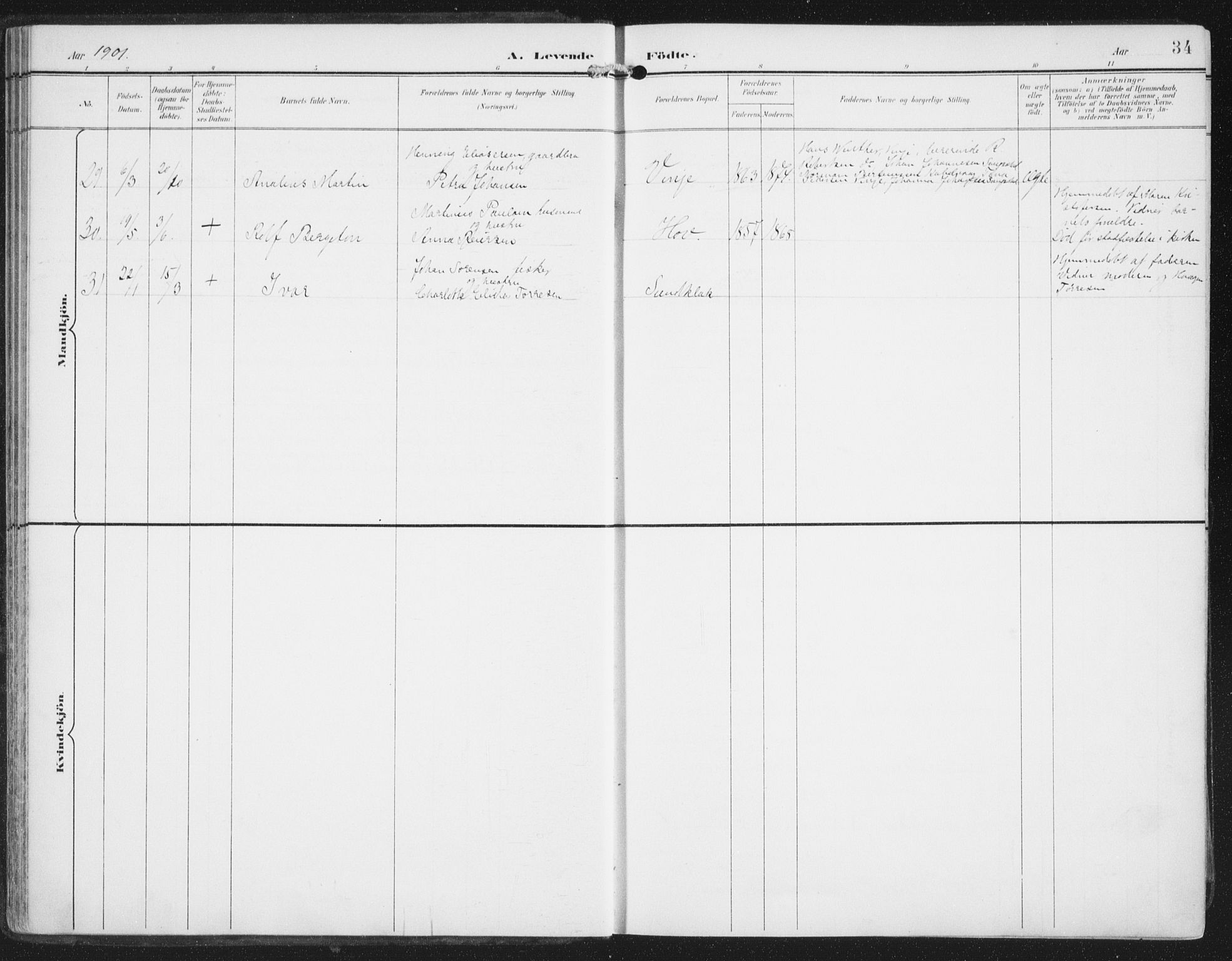 Ministerialprotokoller, klokkerbøker og fødselsregistre - Nordland, AV/SAT-A-1459/876/L1098: Parish register (official) no. 876A04, 1896-1915, p. 34