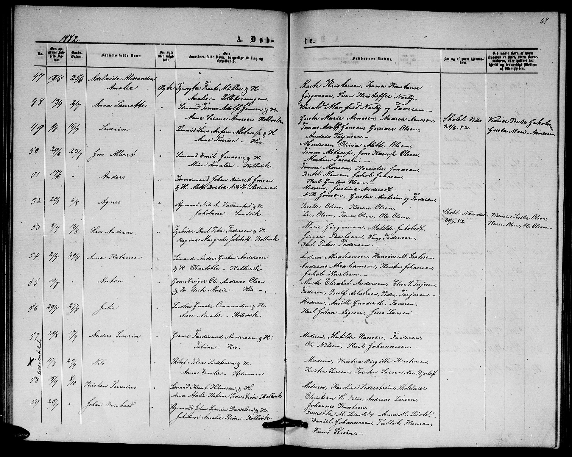 Hisøy sokneprestkontor, AV/SAK-1111-0020/F/Fb/L0002: Parish register (copy) no. B 2, 1873-1885, p. 67