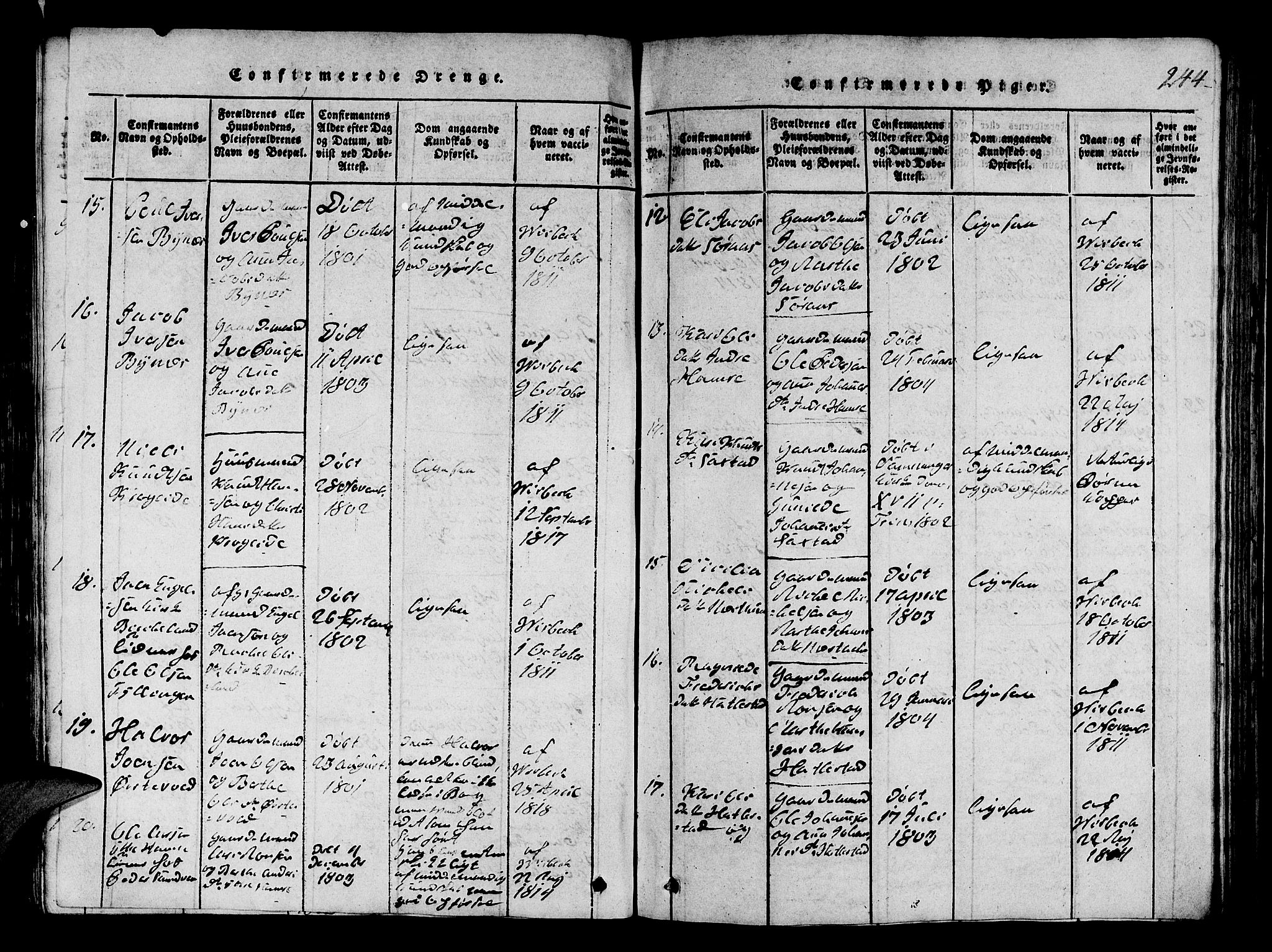 Fana Sokneprestembete, SAB/A-75101/H/Hab/Haba/L0001: Parish register (copy) no. A 1, 1816-1836, p. 244
