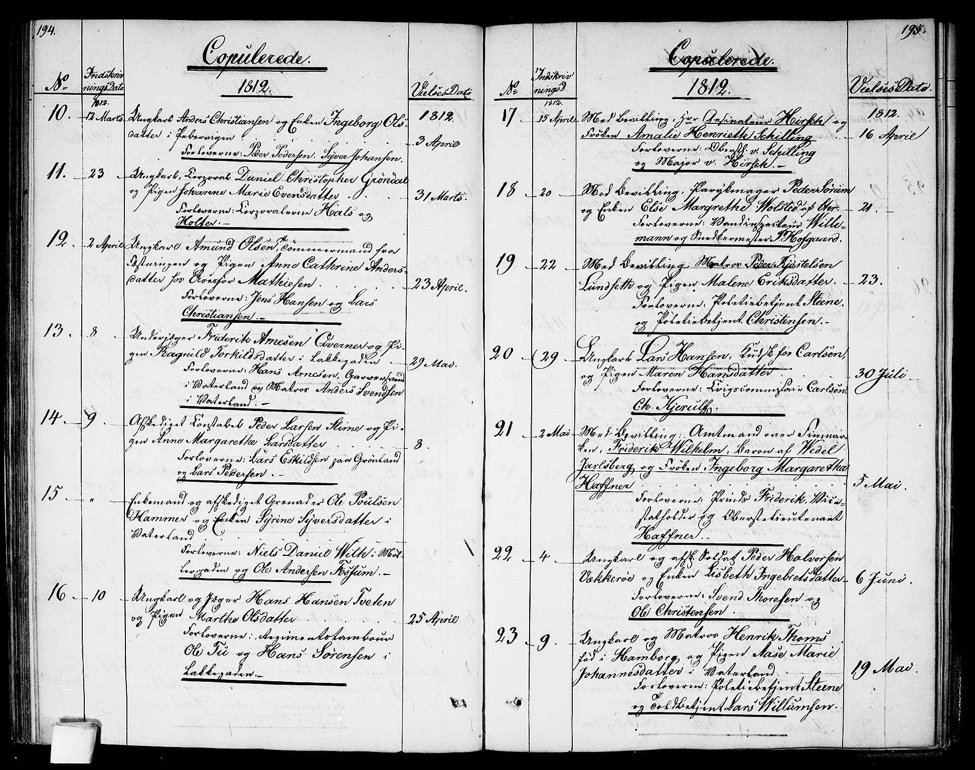 Garnisonsmenigheten Kirkebøker, SAO/A-10846/G/Ga/L0002: Parish register (copy) no. 2, 1810-1814, p. 194-195