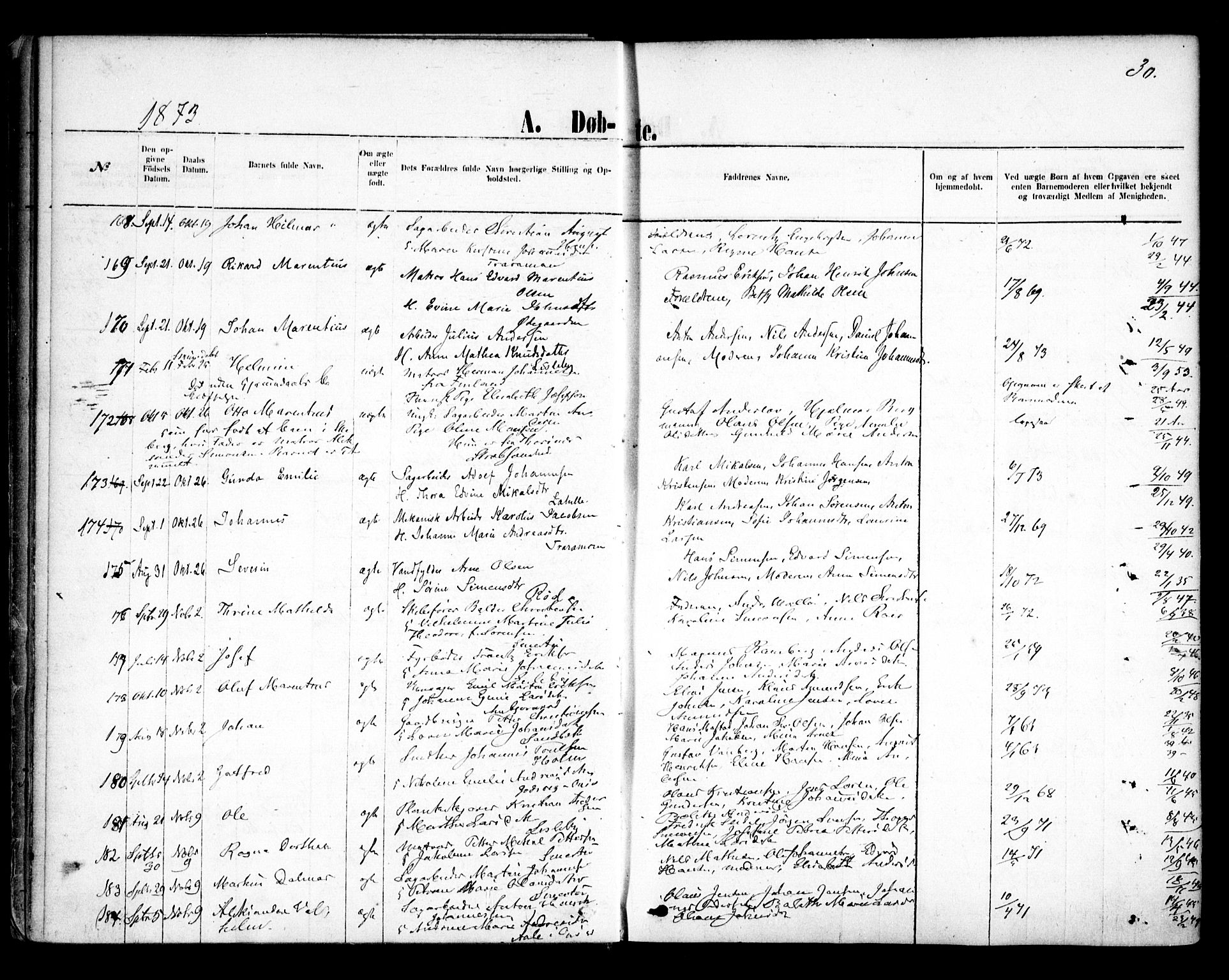 Glemmen prestekontor Kirkebøker, AV/SAO-A-10908/F/Fa/L0009: Parish register (official) no. 9, 1871-1878, p. 30