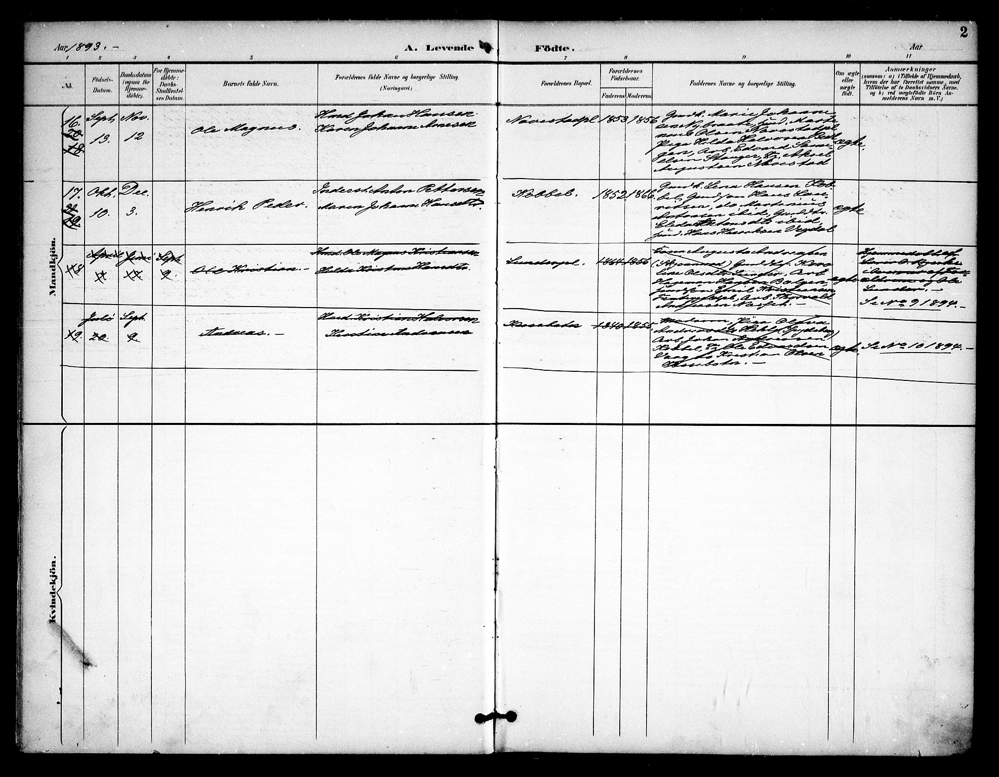 Våler prestekontor Kirkebøker, AV/SAO-A-11083/F/Fa/L0011: Parish register (official) no. I 11, 1893-1909, p. 2